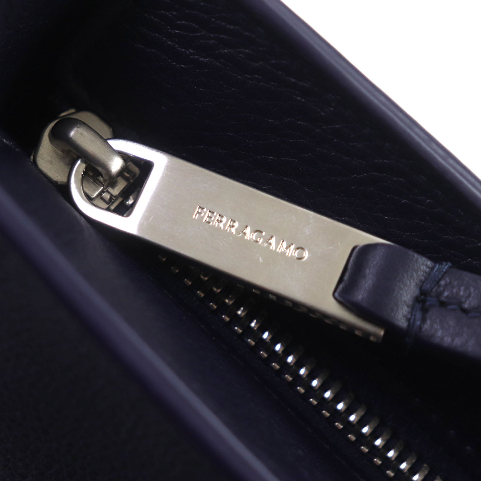 Ferragamo Leather Logo Clutch Bag Navy