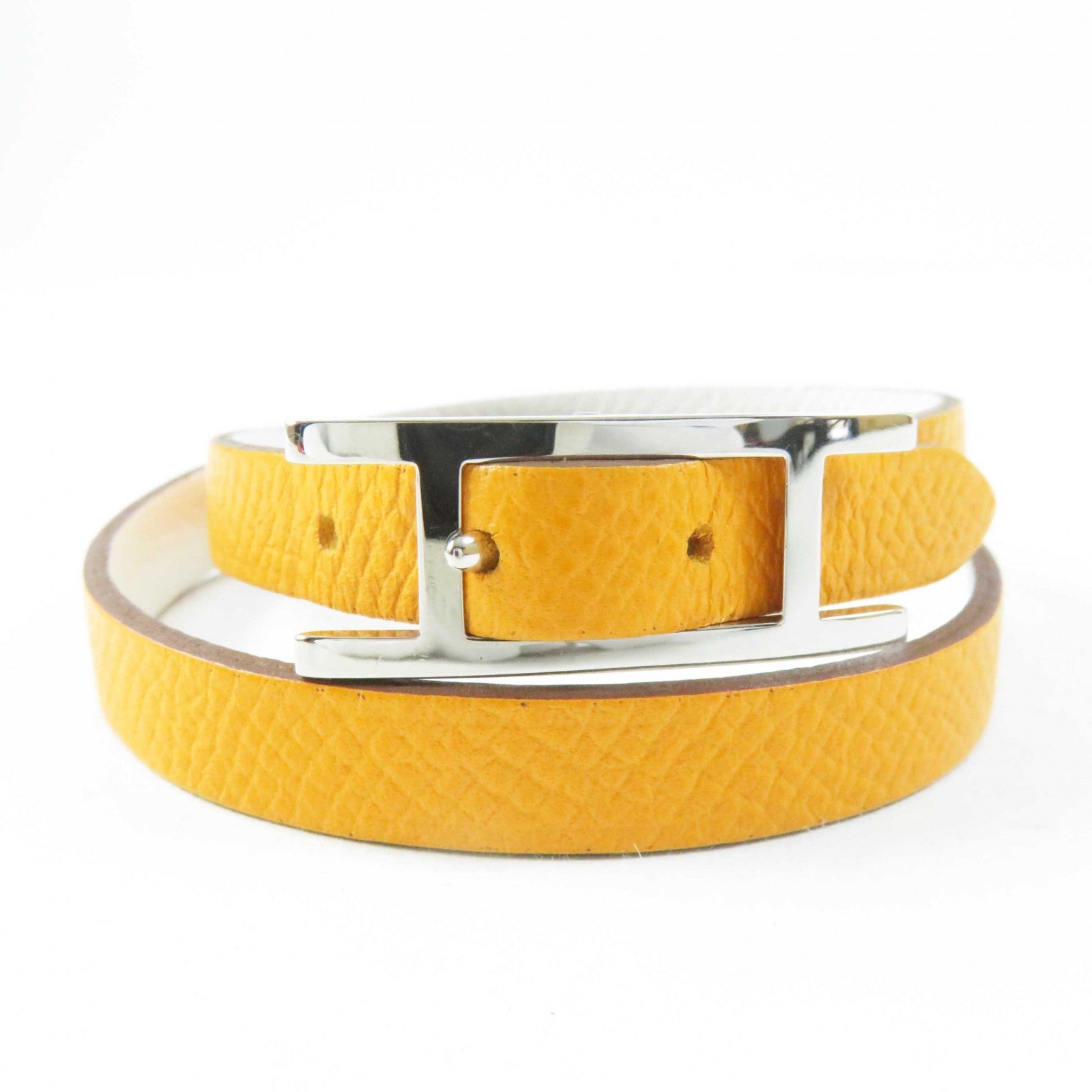 Hermes Leather Bracelet Yellow/White S