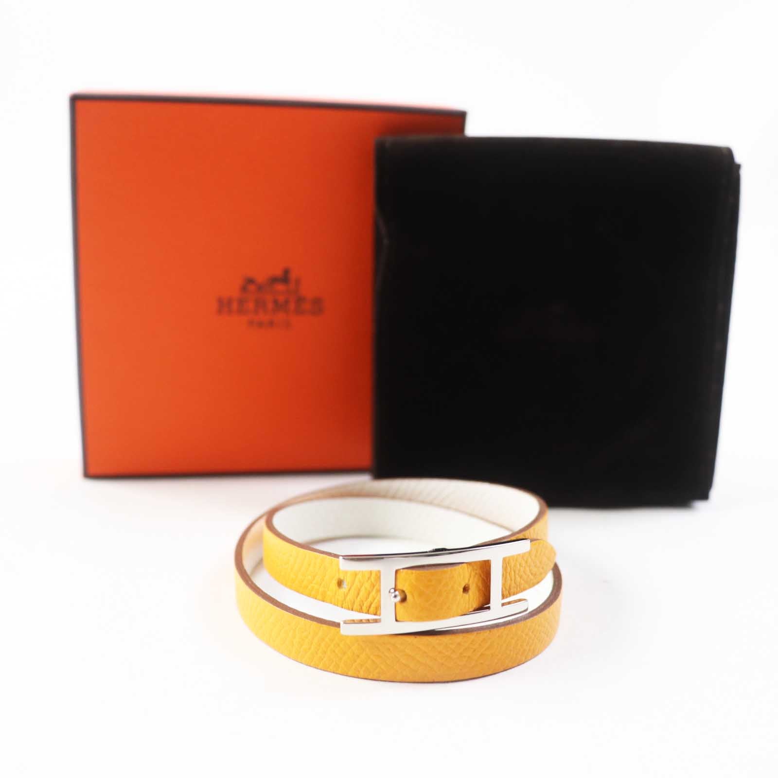 Hermes Leather Bracelet Yellow/White S