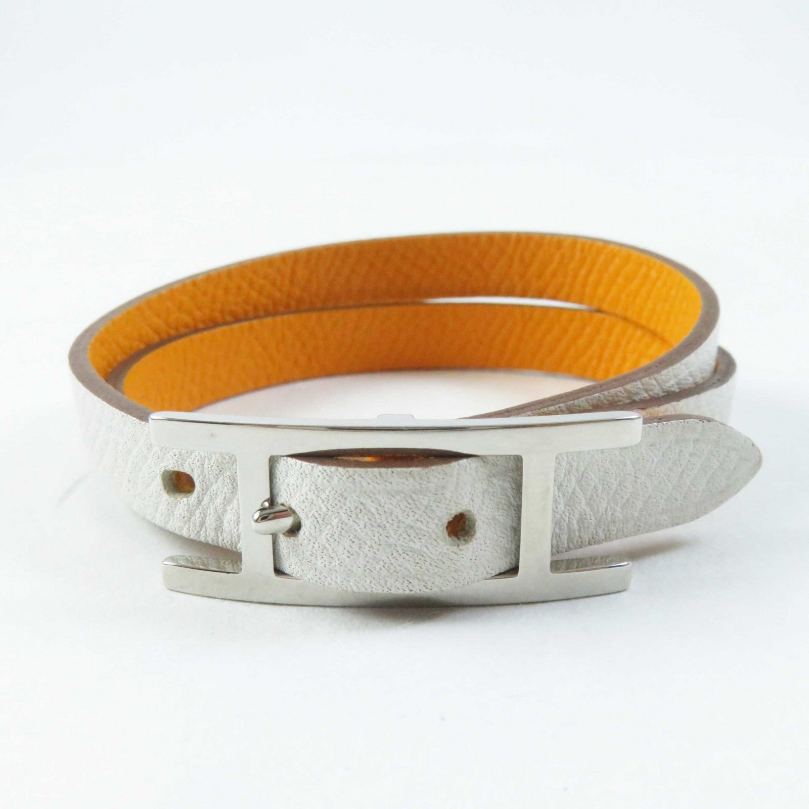 Hermes Leather Bracelet Yellow/White S