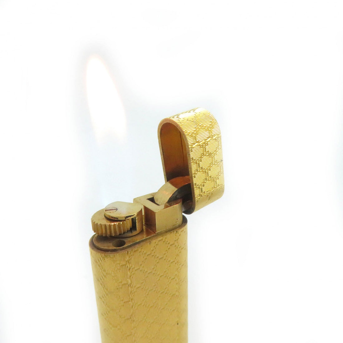 Cartier Grid Pattern Oval Roller Gas Lighter Gold