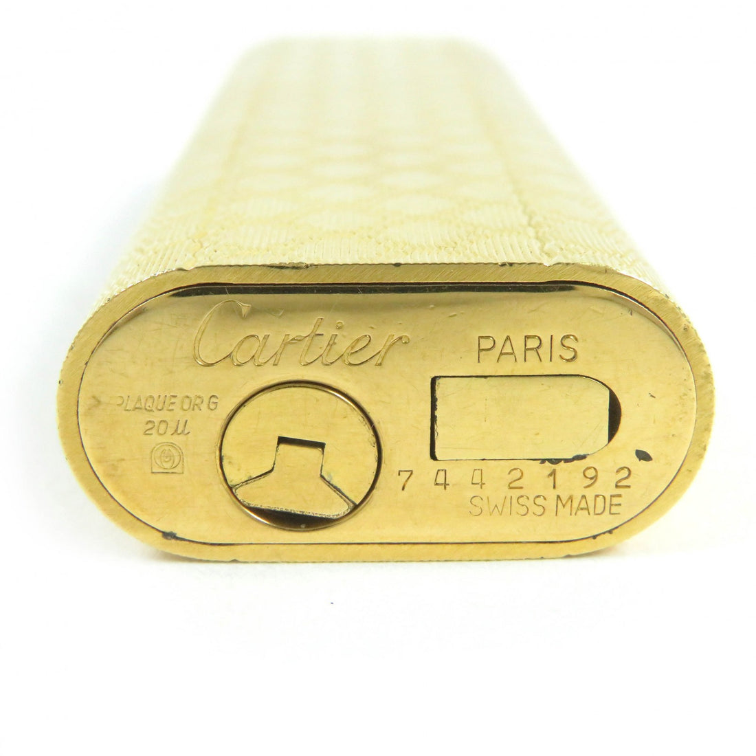 Cartier Grid Pattern Oval Roller Gas Lighter Gold