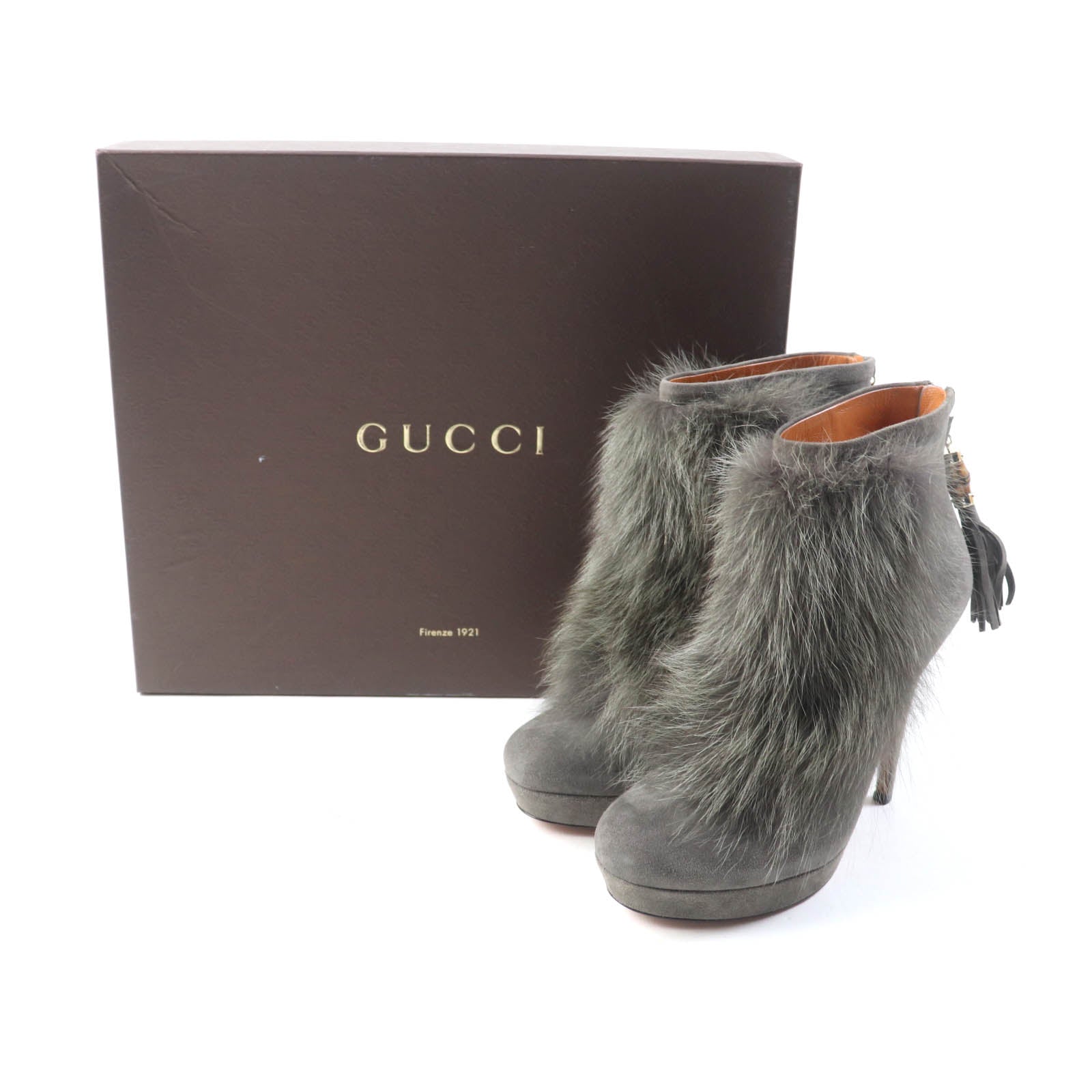 Gucci Suede Leather Ankle Boots Gray 37 Women