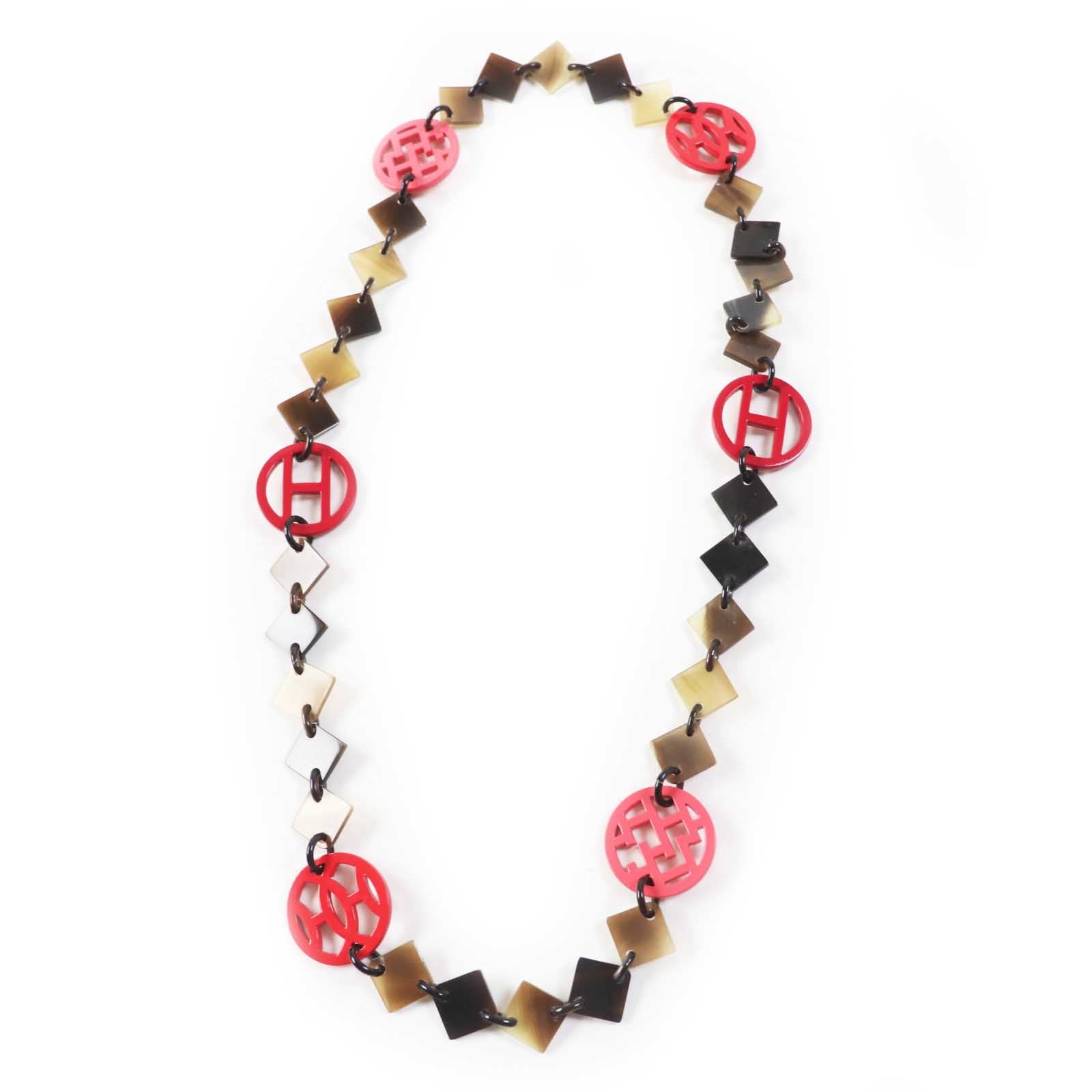 Hermes Buffalo Horn Necklace Brown Red