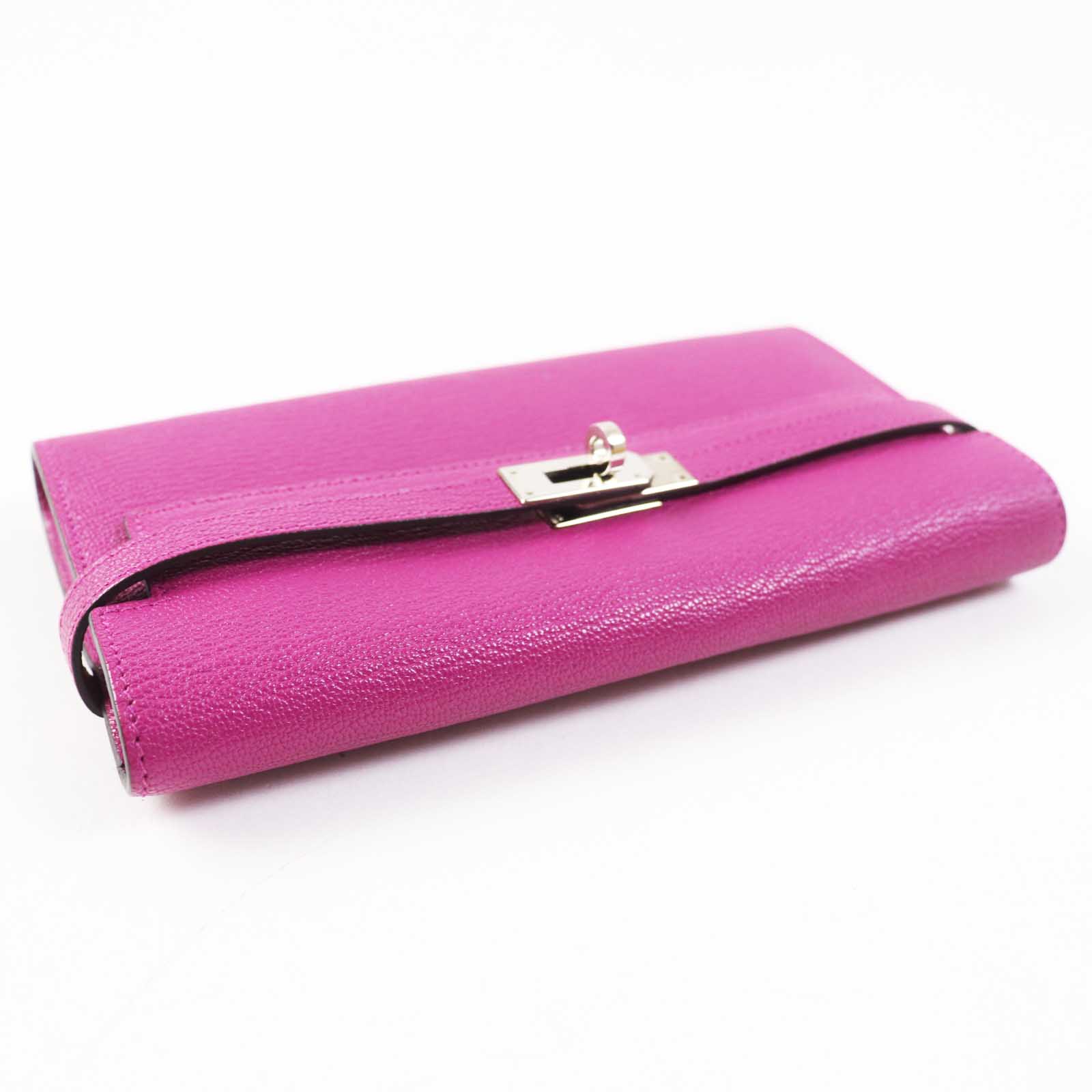 HERMES Kelly Wallet Rose Purple Silver Women