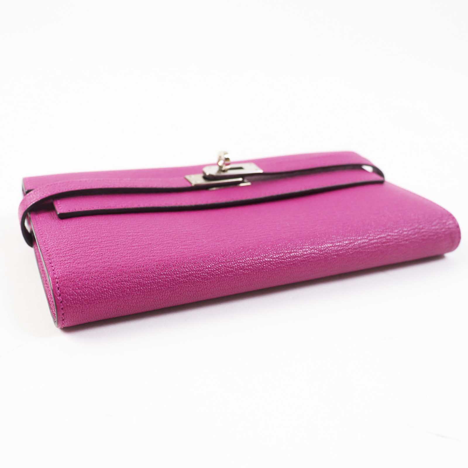 HERMES Kelly Wallet Rose Purple Silver Women