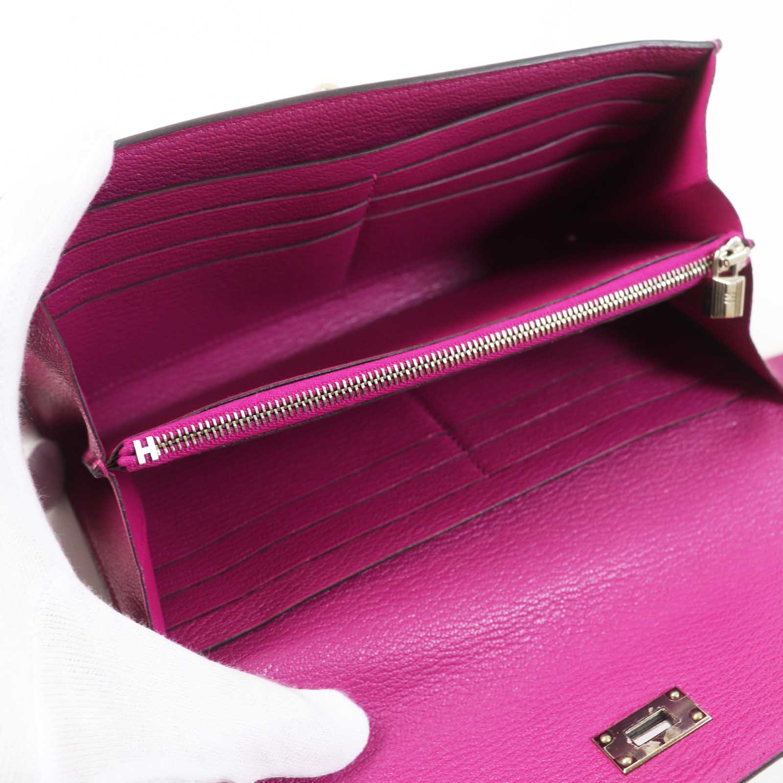 HERMES Kelly Wallet Rose Purple Silver Women