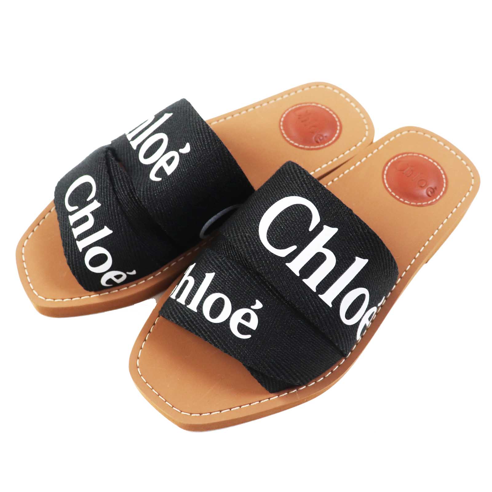 Chloe WOODY Flat Mules Sandals Black Brown