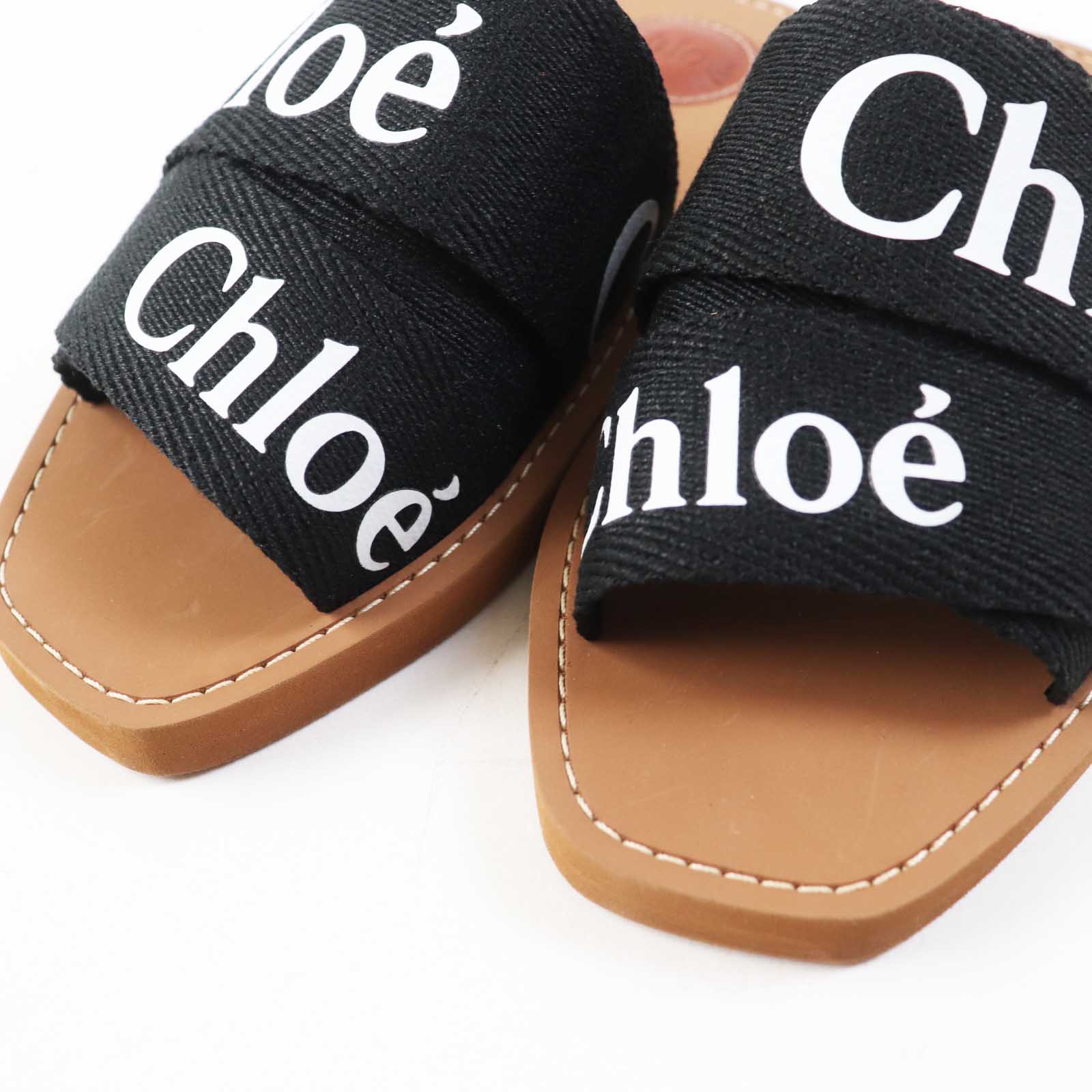 Chloe WOODY Flat Mules Sandals Black Brown