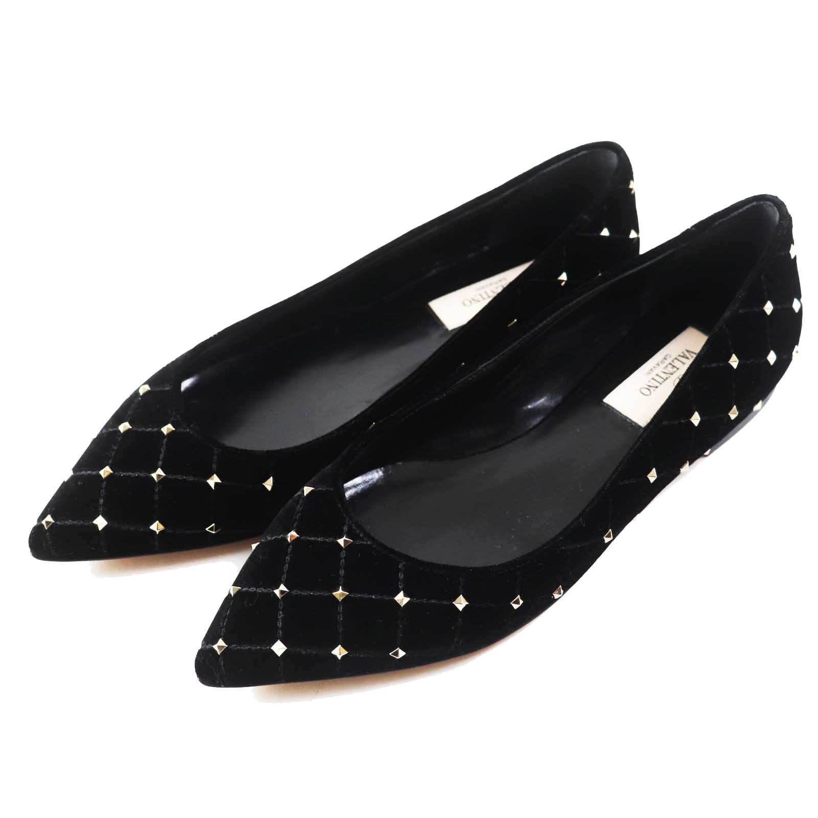 Valentino Velvet Pointed Toe Flats with Rock Studs