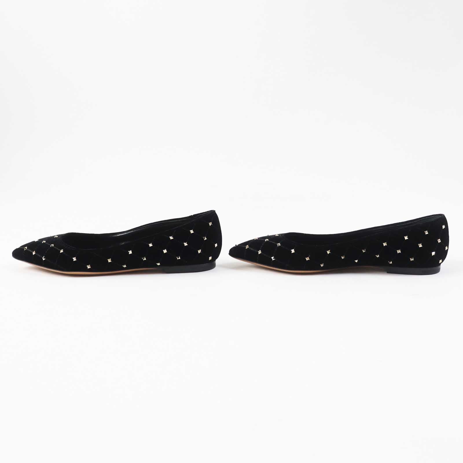 Valentino Velvet Pointed Toe Flats with Rock Studs