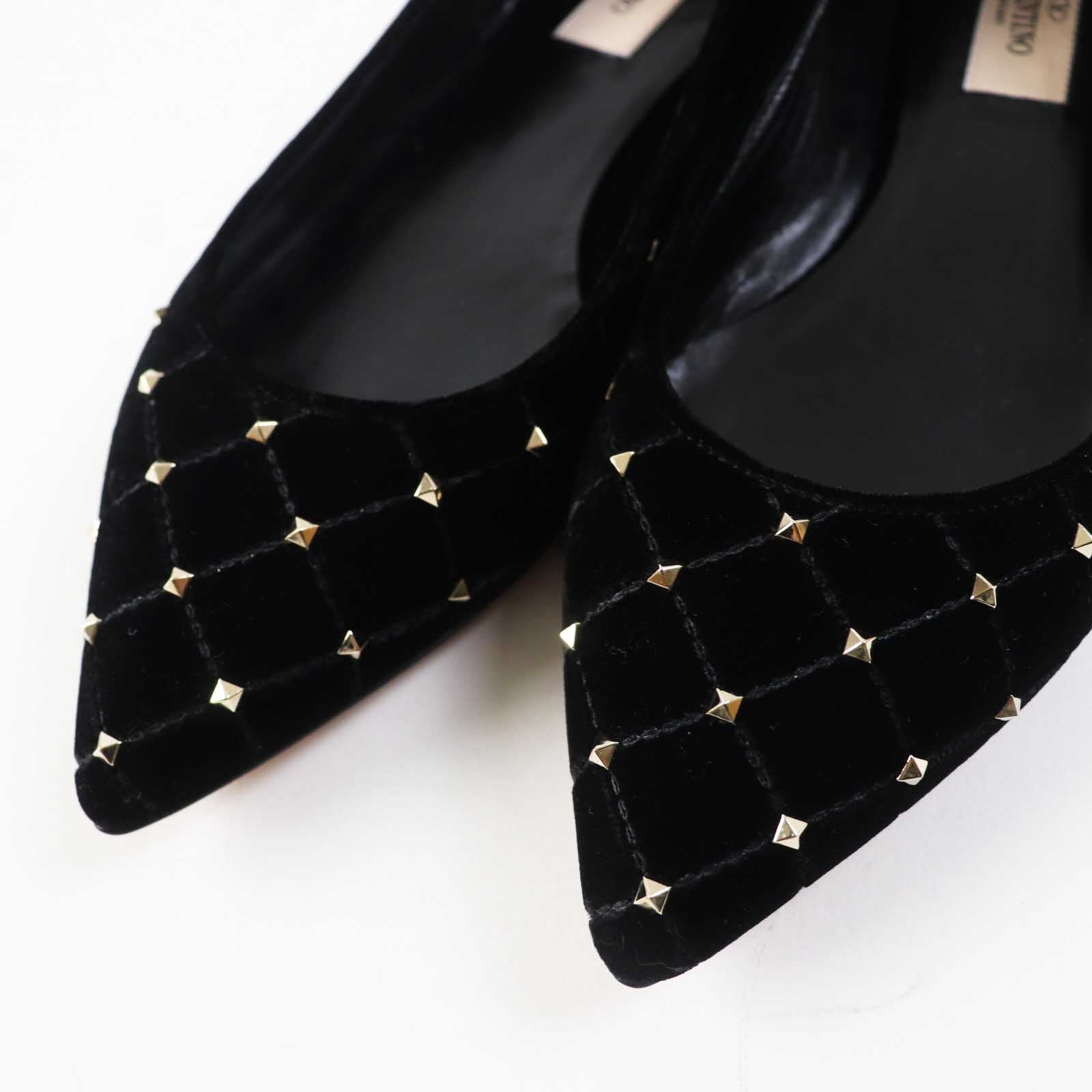 Valentino Velvet Pointed Toe Flats with Rock Studs