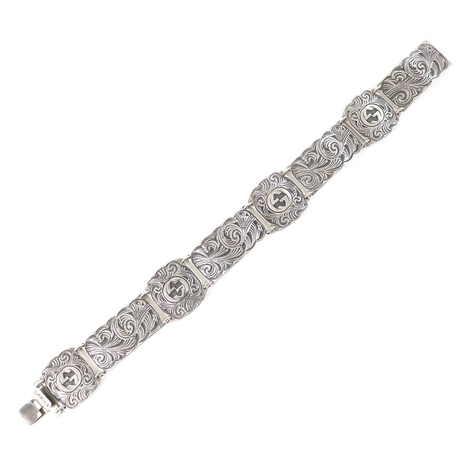 GUCCI Silver Arabesque Interlocking G Bracelet