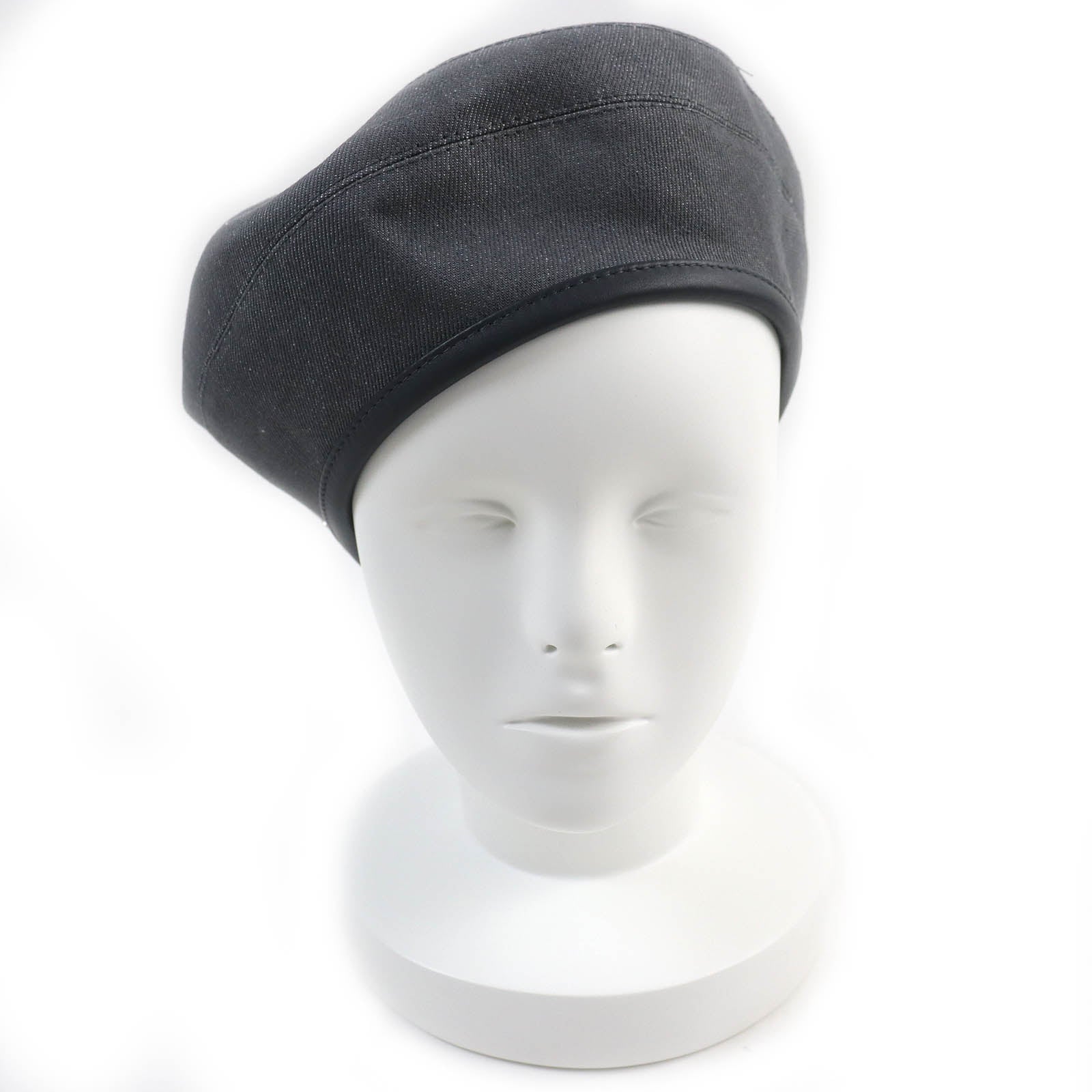 Hermes Cotton Rayon Leather Beret Gray 58