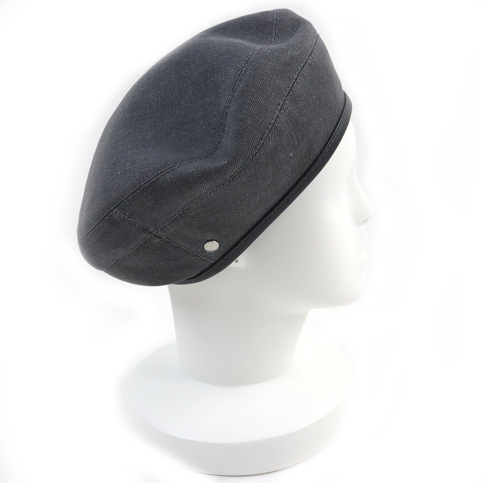 Hermes Cotton Rayon Leather Beret Gray 58