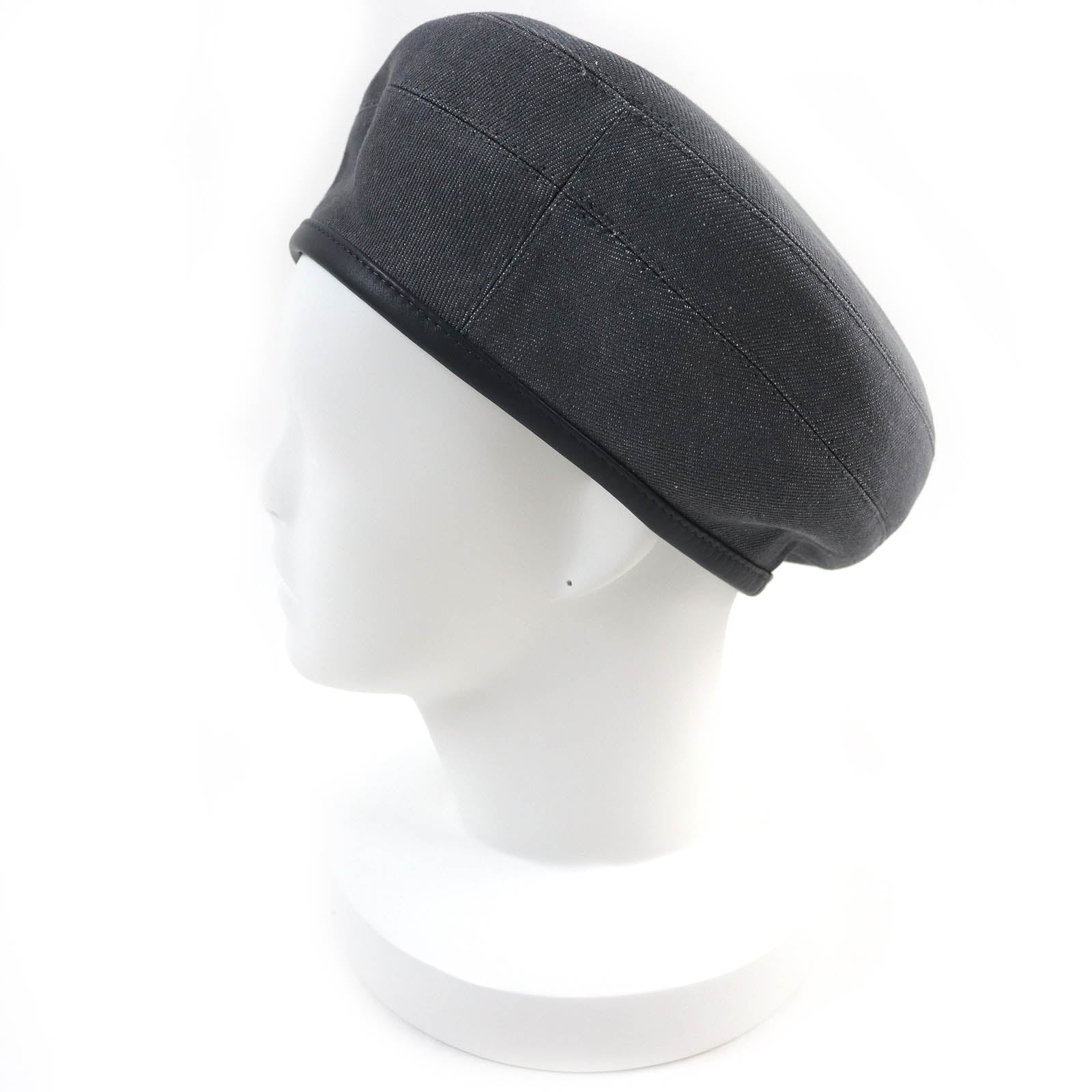 Hermes Cotton Rayon Leather Beret Gray 58