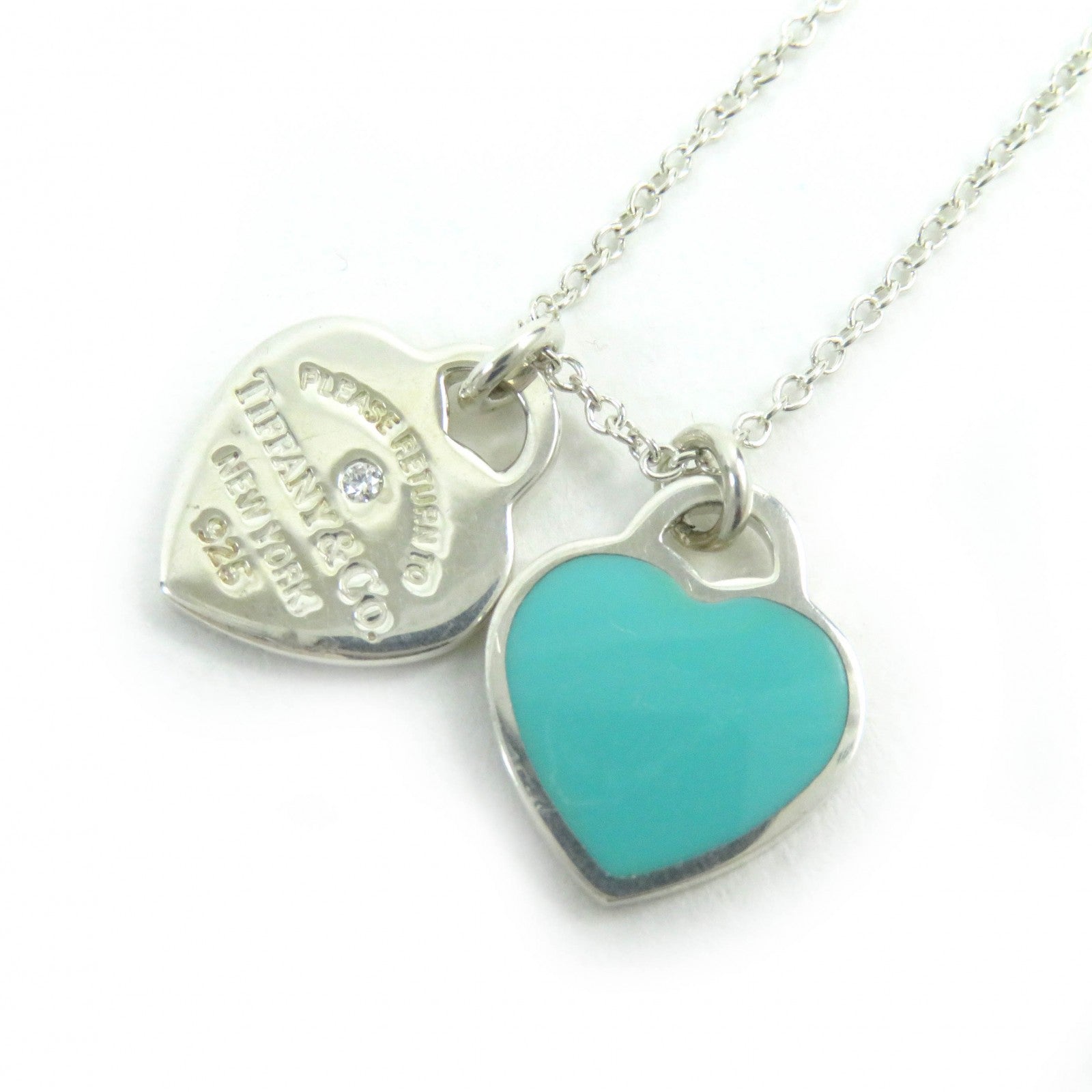 Tiffany & Co. Blue Double Heart Tag Pendant Necklace SV925 Diamond