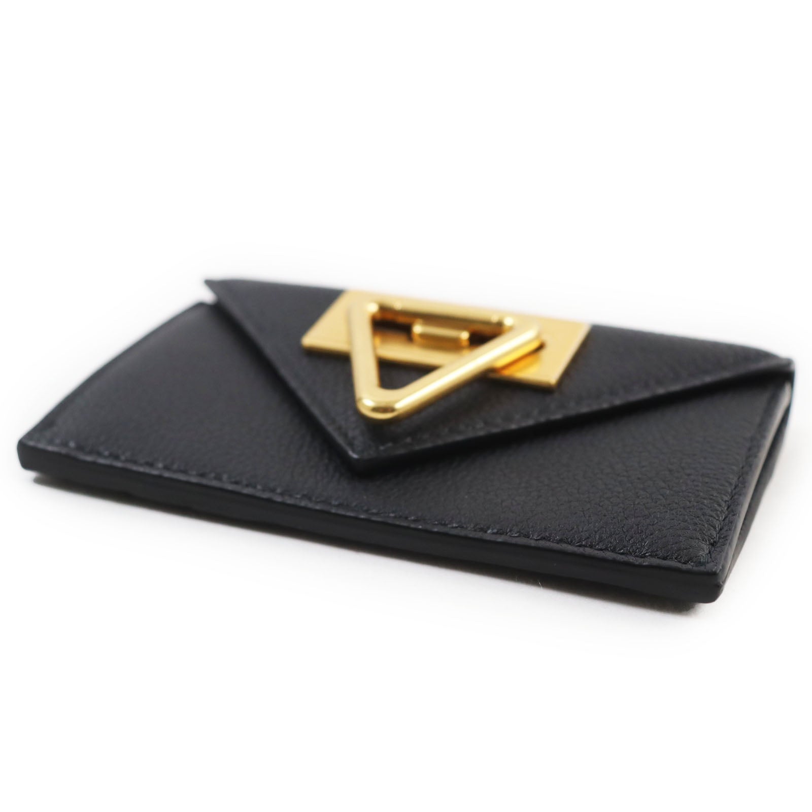 Bottega Veneta Leather Card Case Black Gold