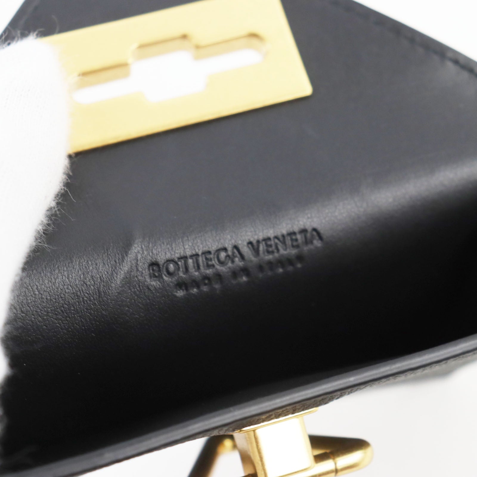 Bottega Veneta Leather Card Case Black Gold