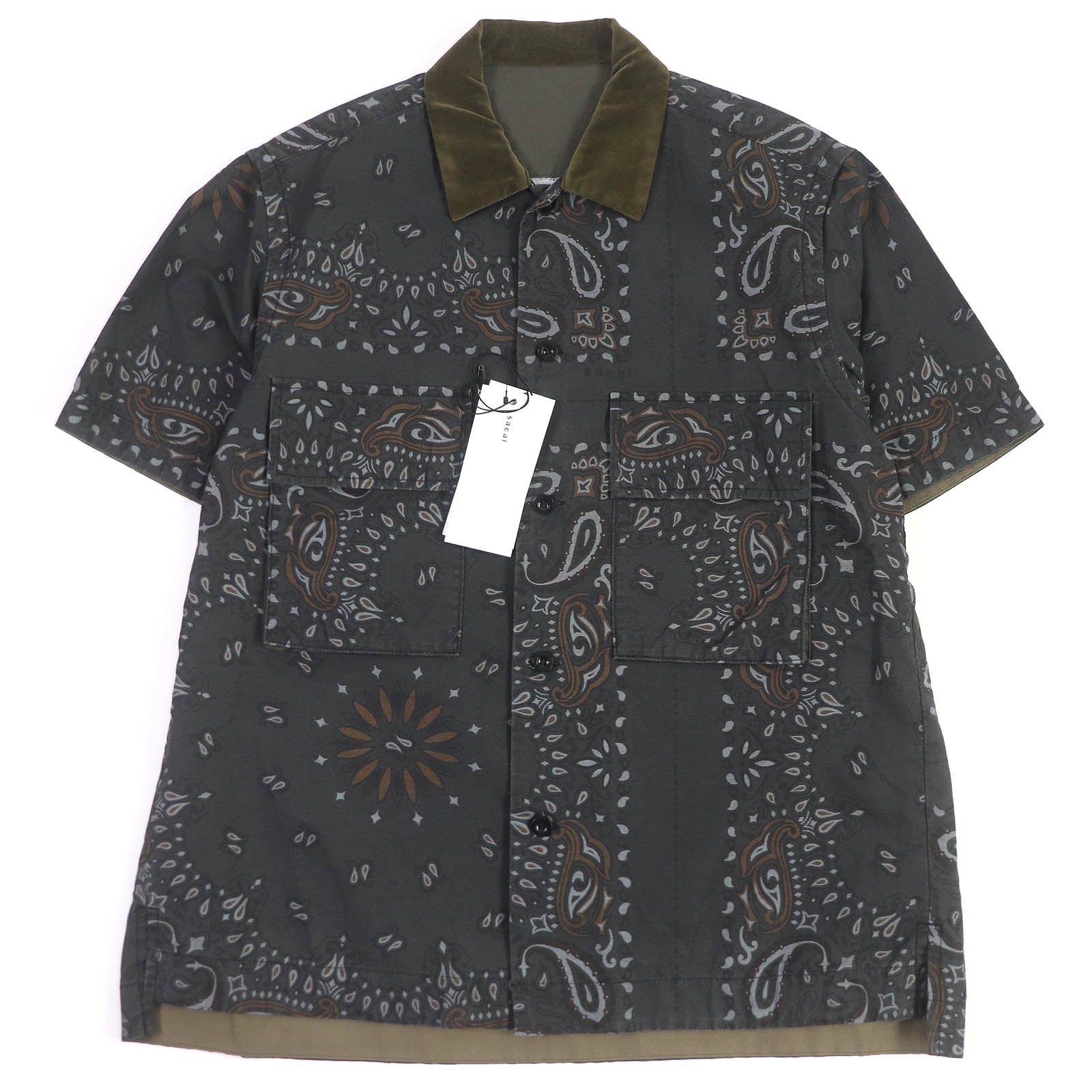 Sacai Cotton Paisley Velvet Collar Shirt