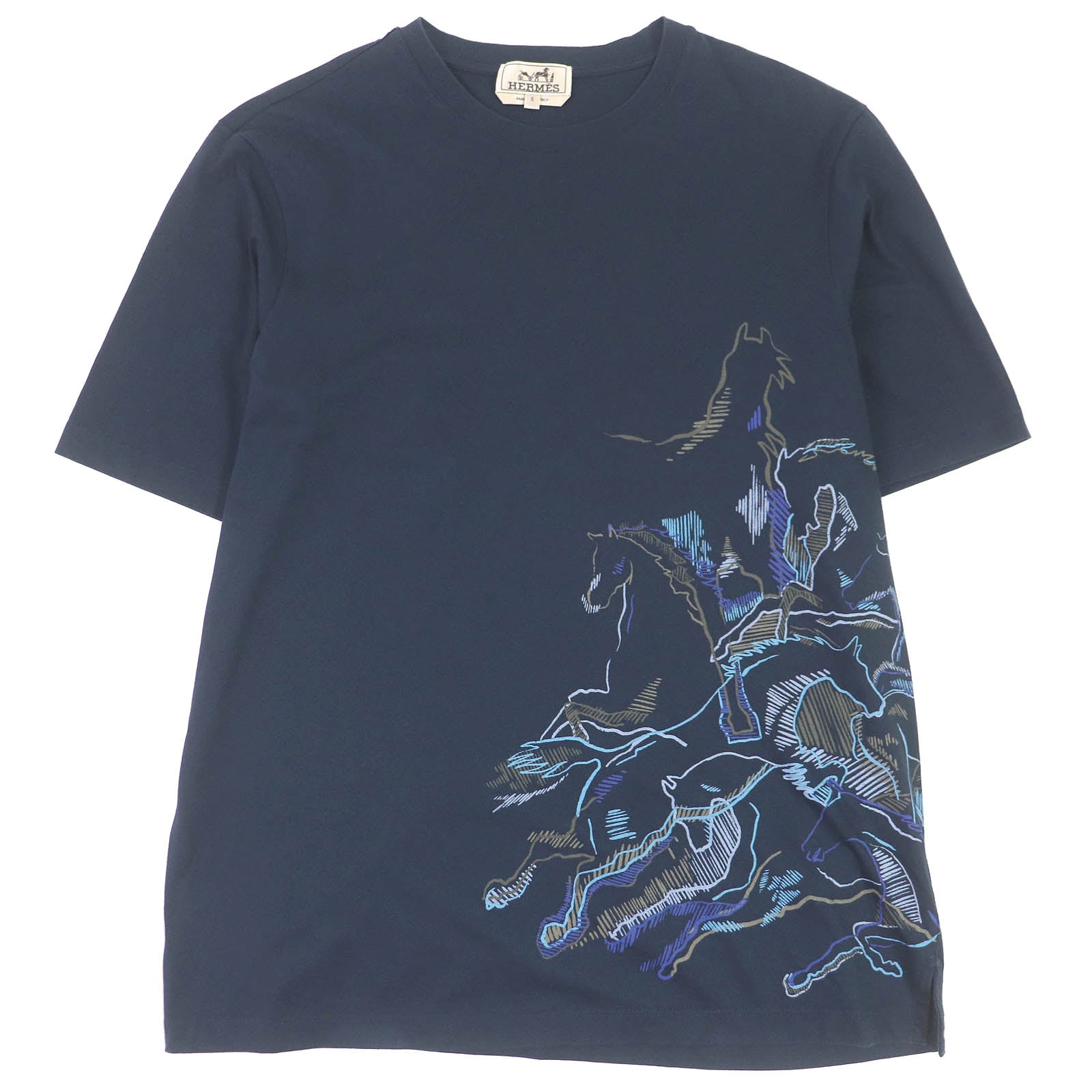 Hermes Cotton Caval Card Print T-shirt Navy S