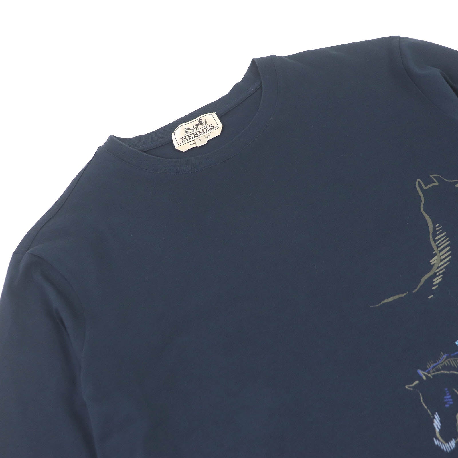 Hermes Cotton Caval Card Print T-shirt Navy S