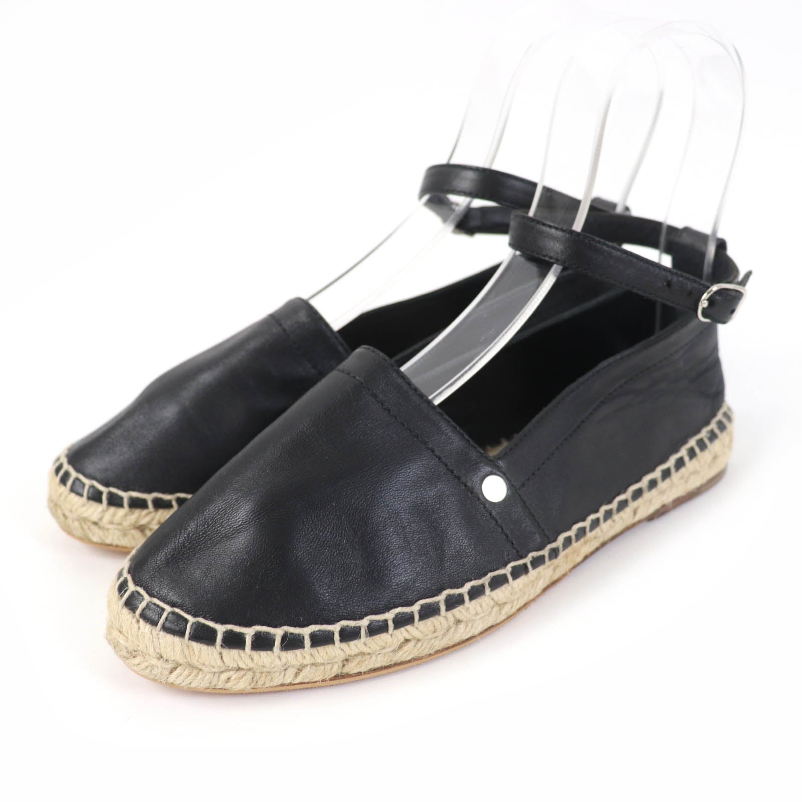 Hermes Leather Espadrilles Ankle Strap Black