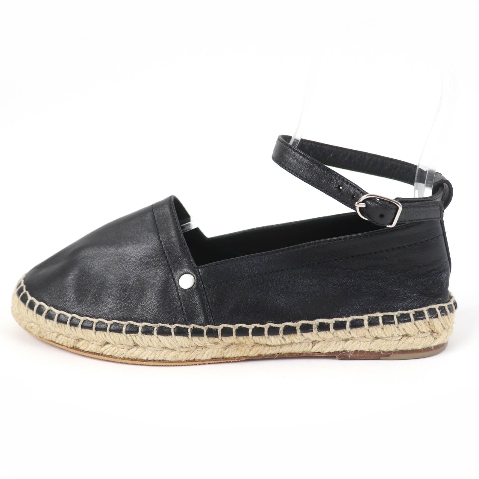 Hermes Leather Espadrilles Ankle Strap Black