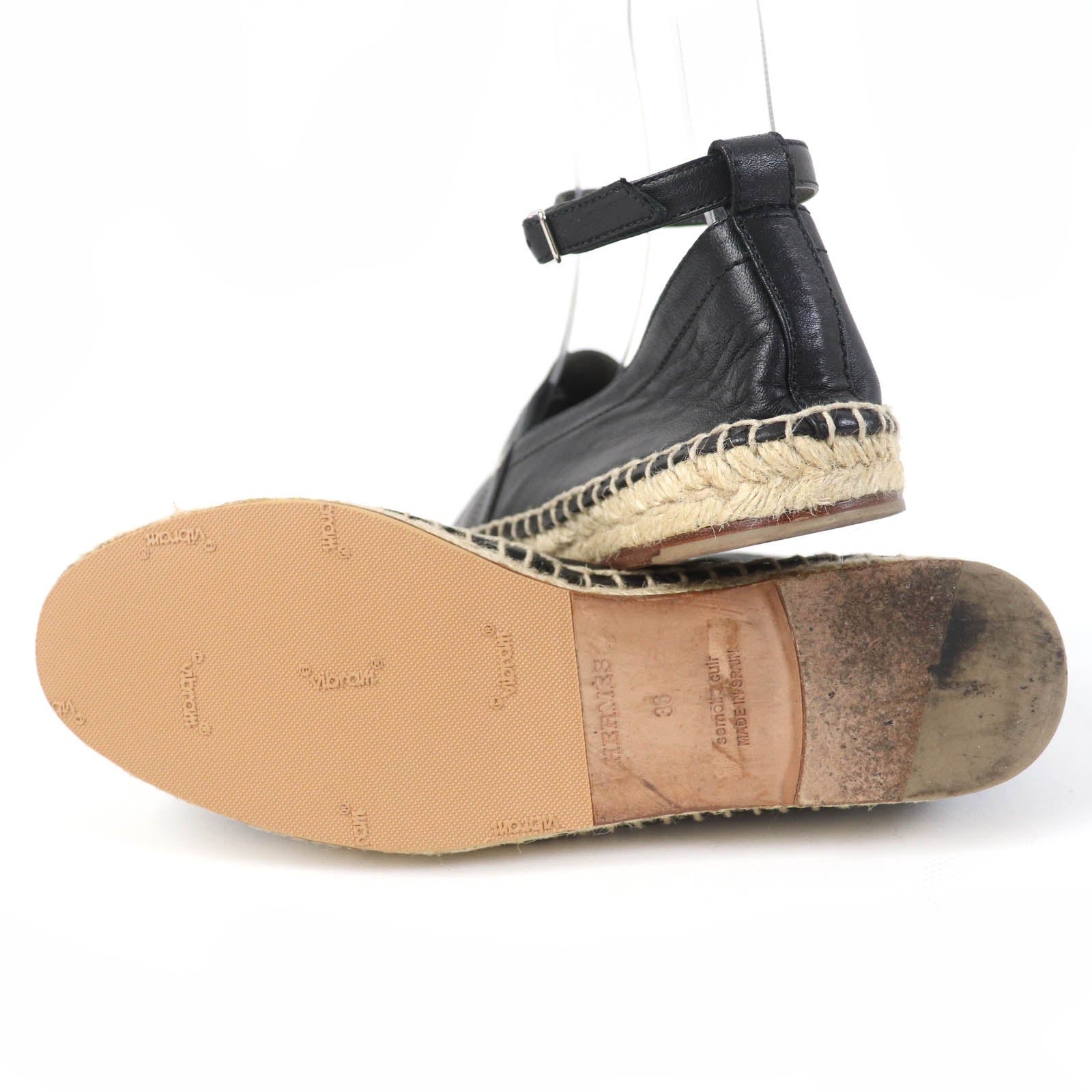 Hermes Leather Espadrilles Ankle Strap Black