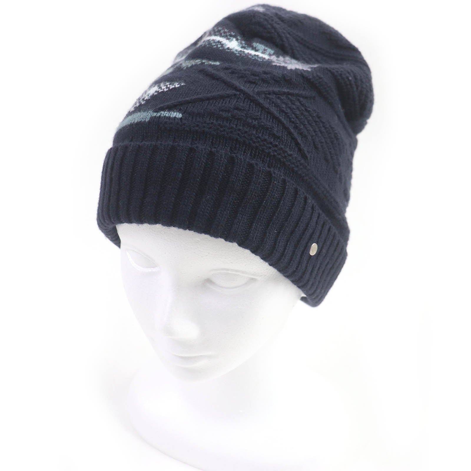 HERMES Wool Cashmere Nordic Beanie Cap Navy