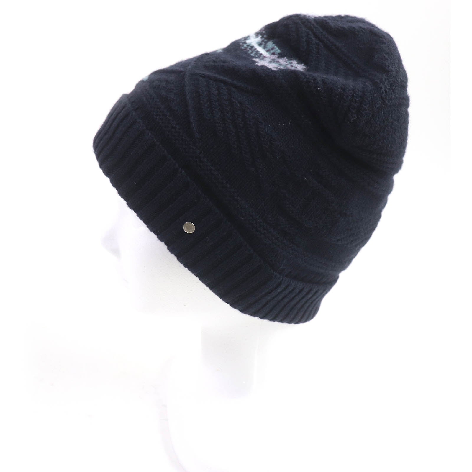 HERMES Wool Cashmere Nordic Beanie Cap Navy