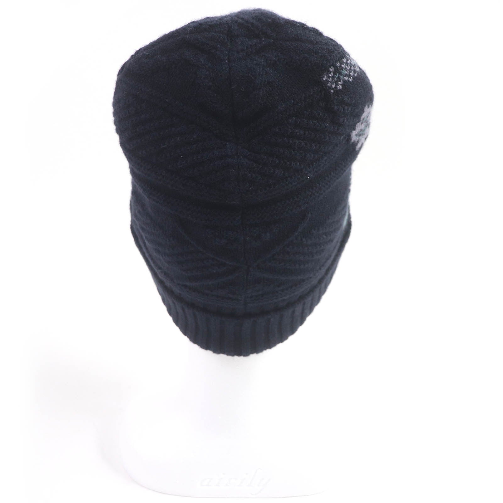 HERMES Wool Cashmere Nordic Beanie Cap Navy