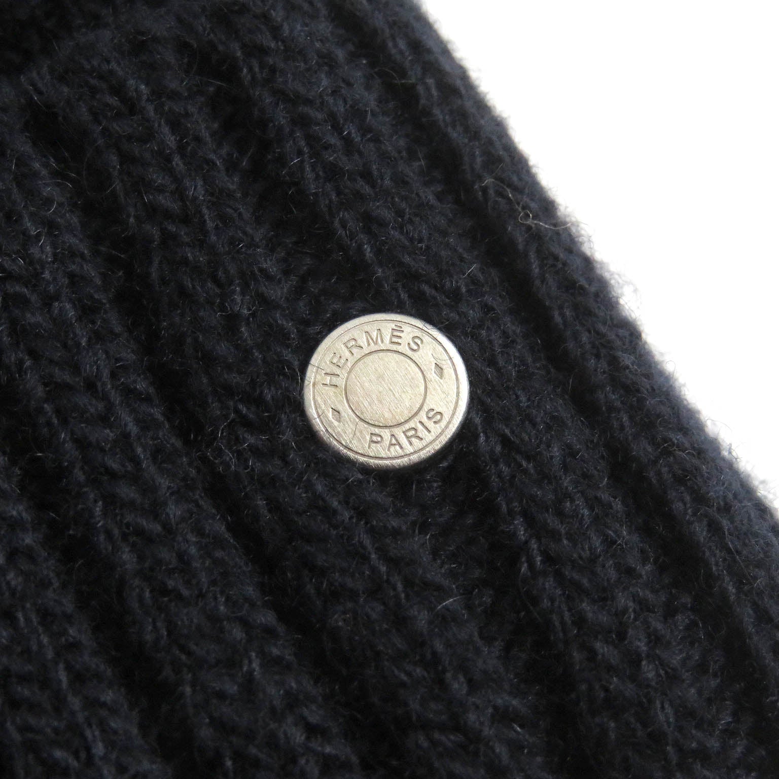 HERMES Wool Cashmere Nordic Beanie Cap Navy