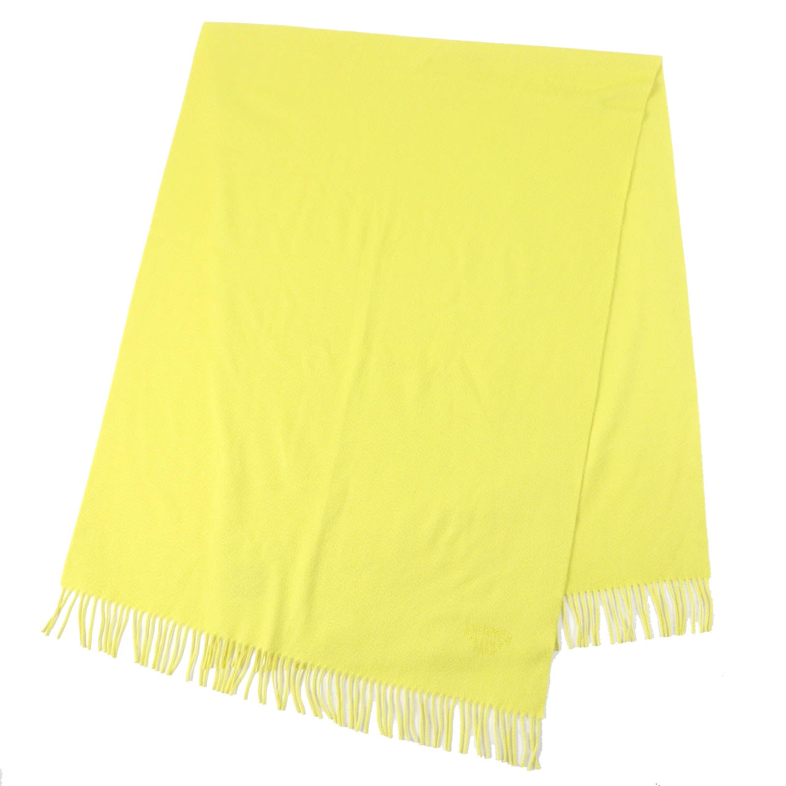 HERMES Cashmere Logo Fringe Scarf Yellow