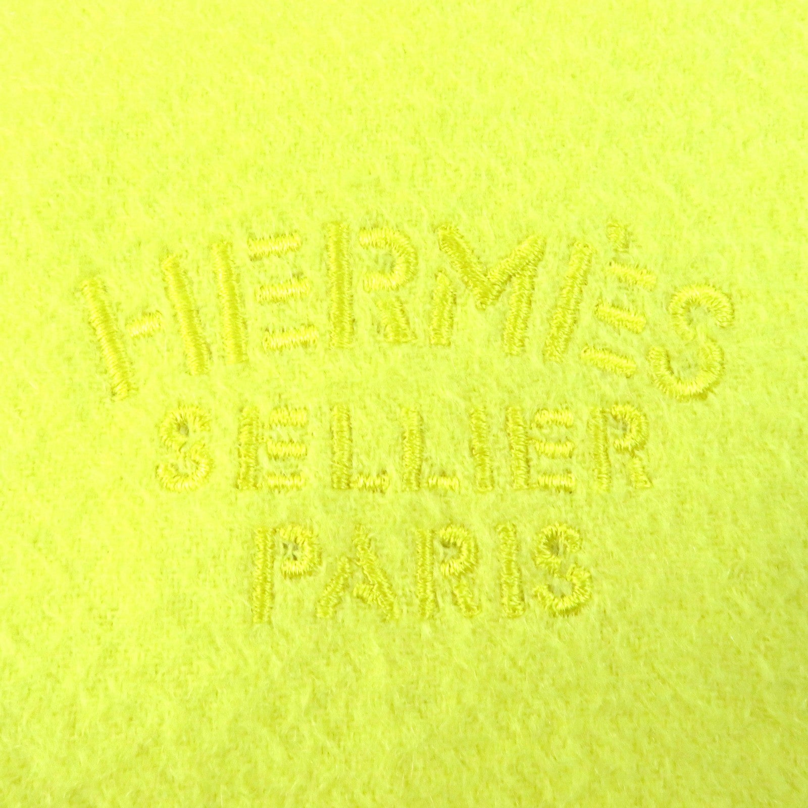 HERMES Cashmere Logo Fringe Scarf Yellow