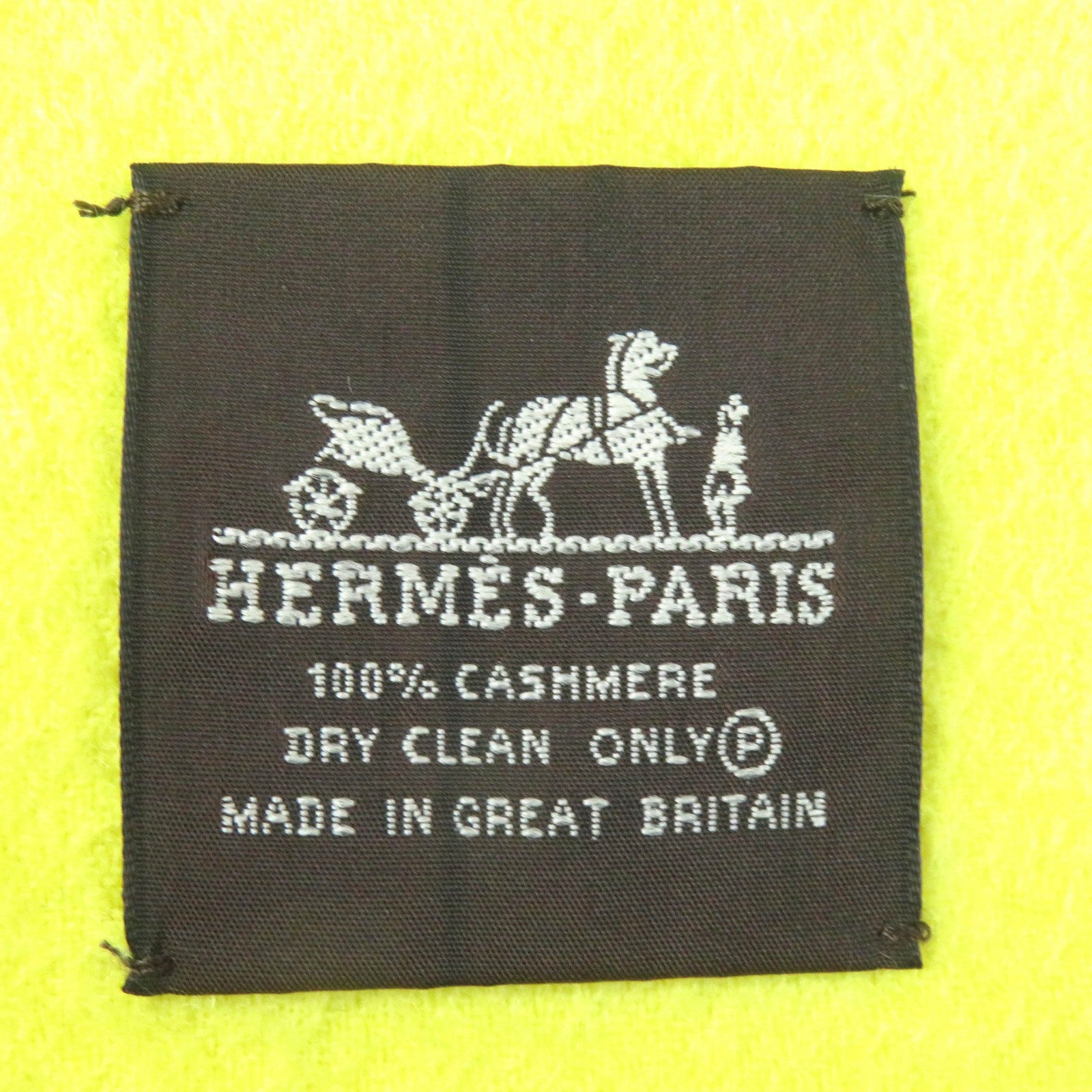 HERMES Cashmere Logo Fringe Scarf Yellow