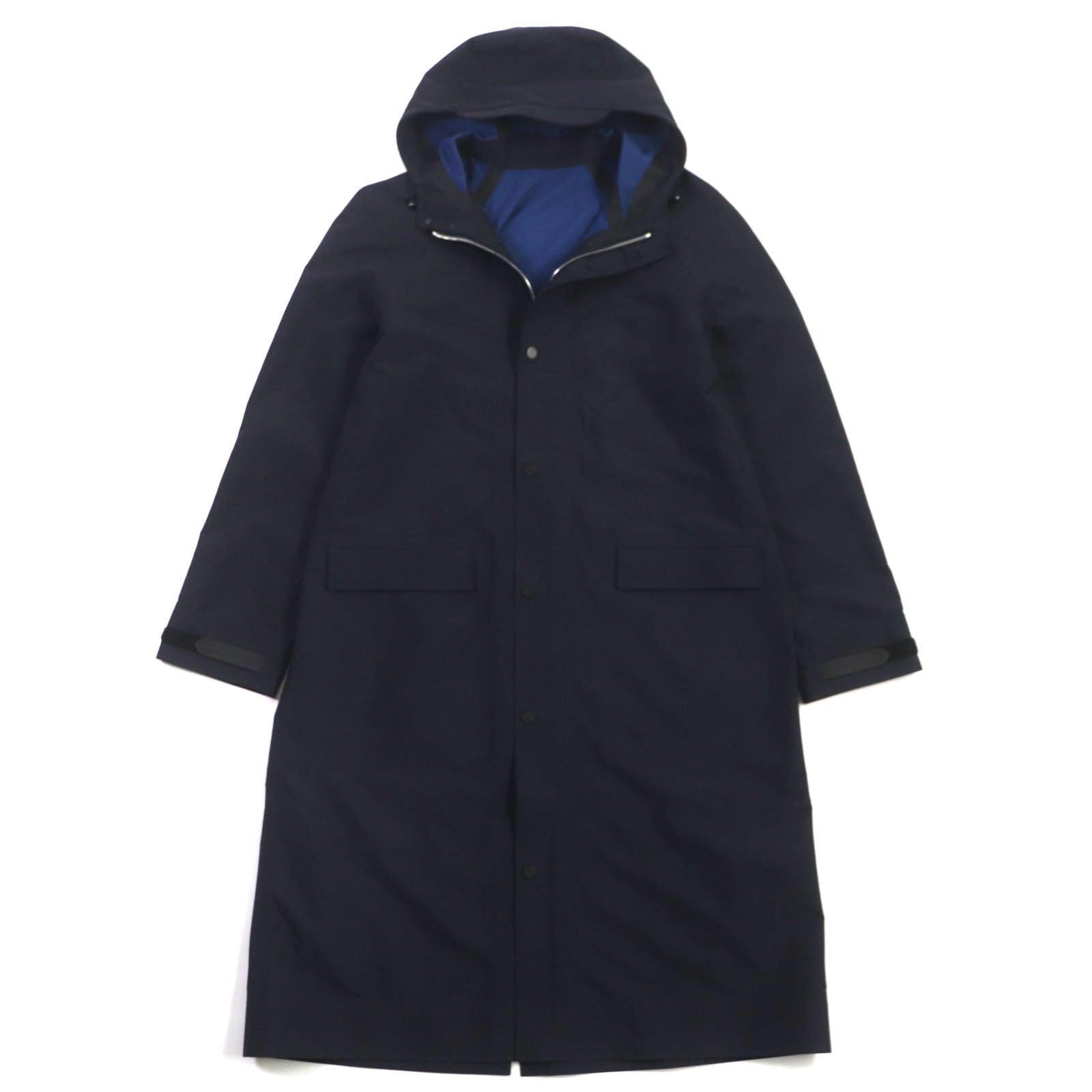 HERMES Nylon Hooded Rubberized Coat Navy S