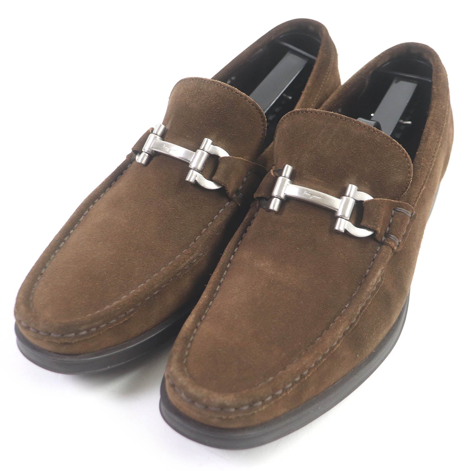 Salvatore Ferragamo Gancini Suede Loafers Brown 6.5