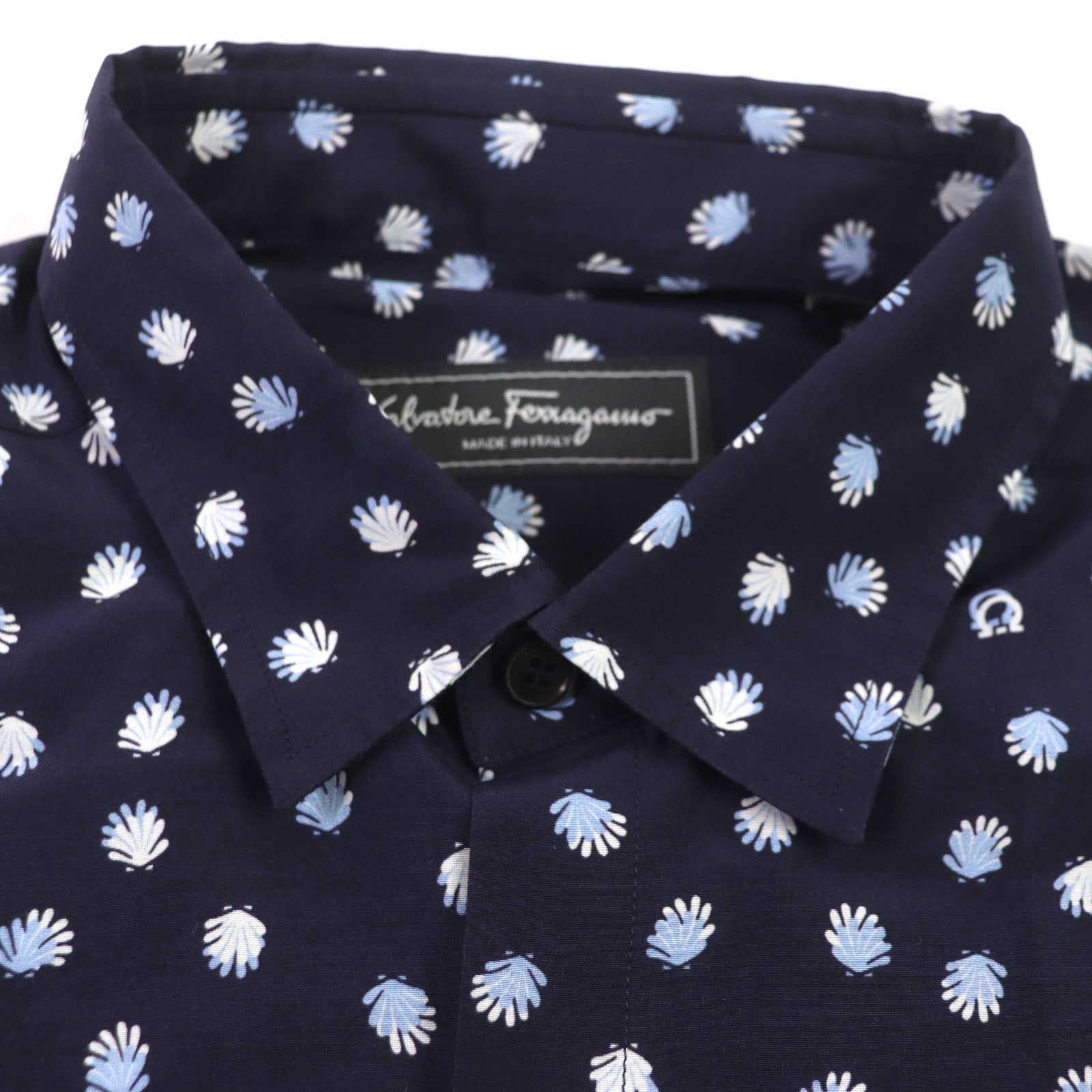 Salvatore Ferragamo Silk Cotton Gancini Logo Long Sleeve Shirt M