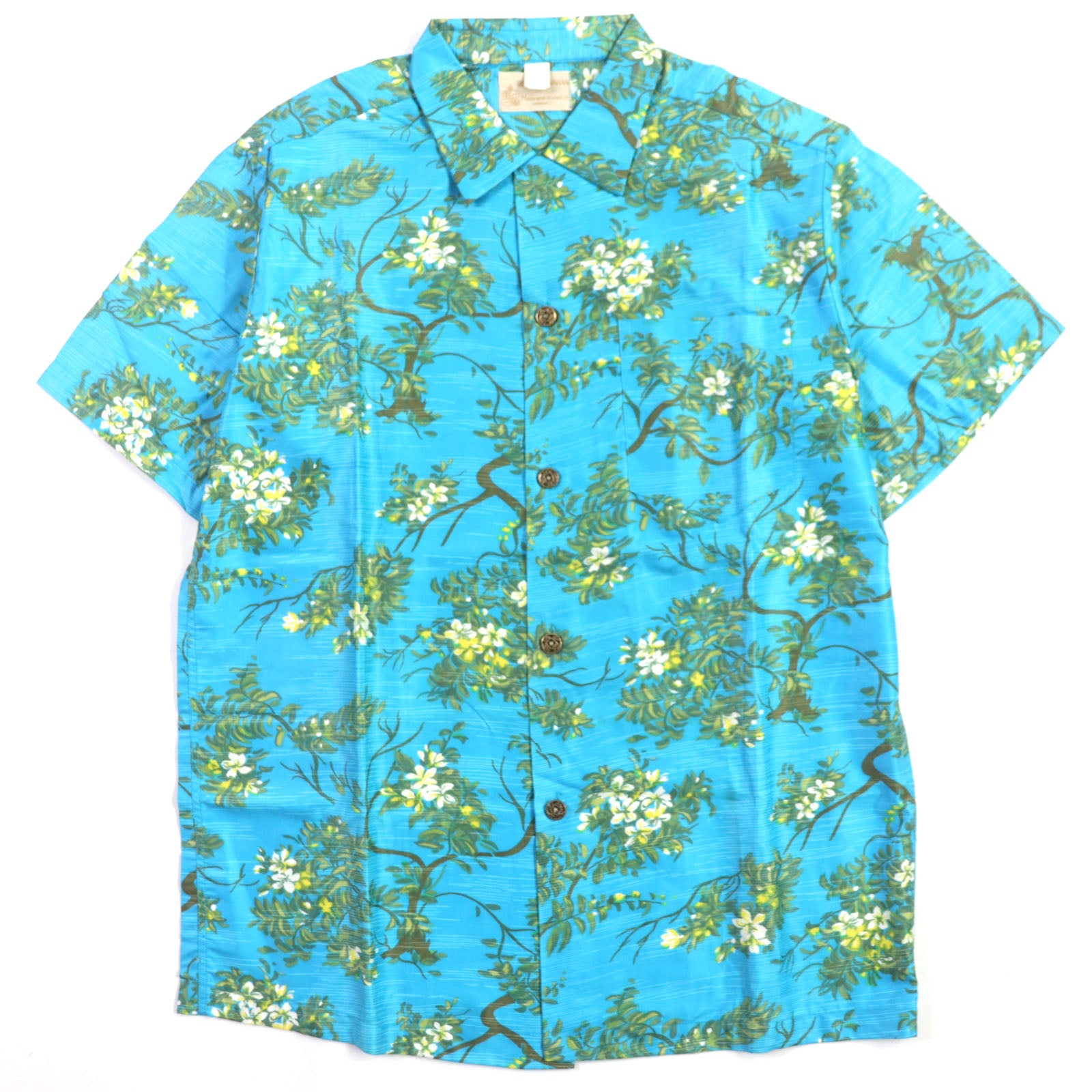 Vintage Floral Print Aloha Shirt Light Blue M