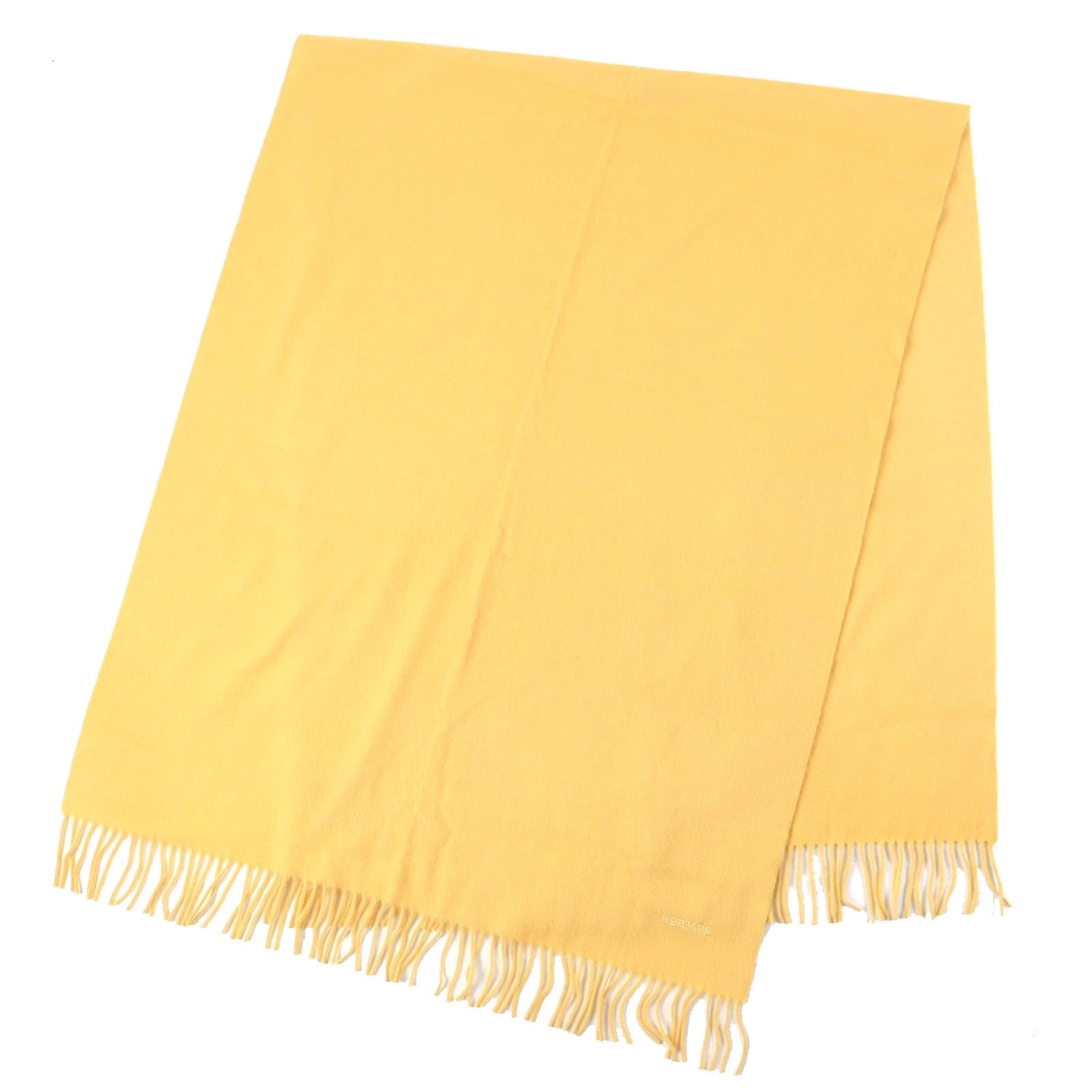 HERMES Cashmere Logo Fringe Shawl Yellow