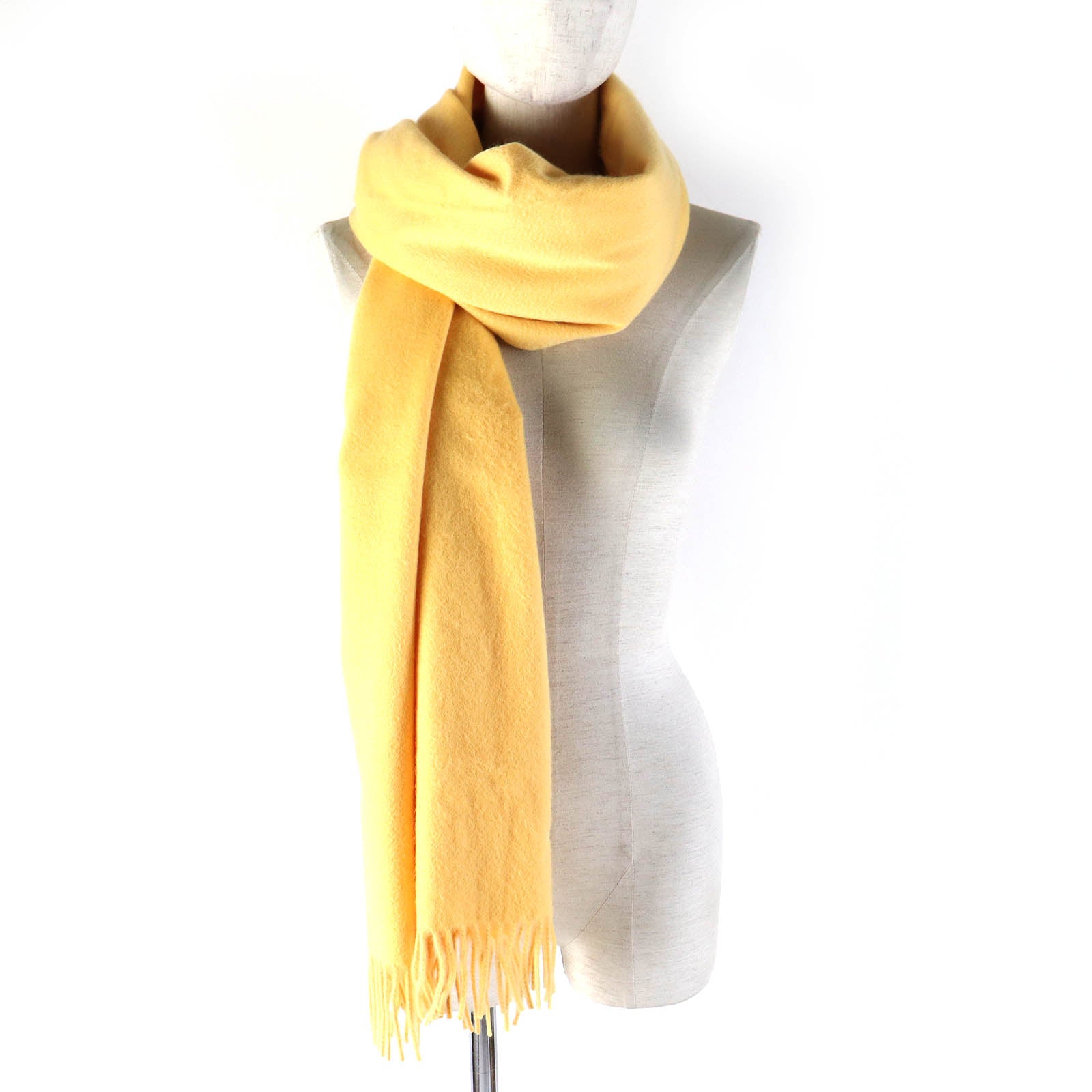 HERMES Cashmere Logo Fringe Shawl Yellow