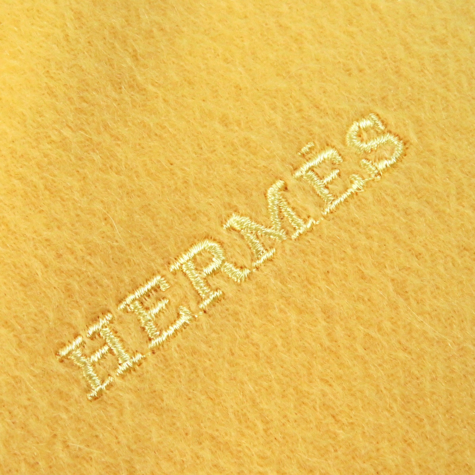 HERMES Cashmere Logo Fringe Shawl Yellow