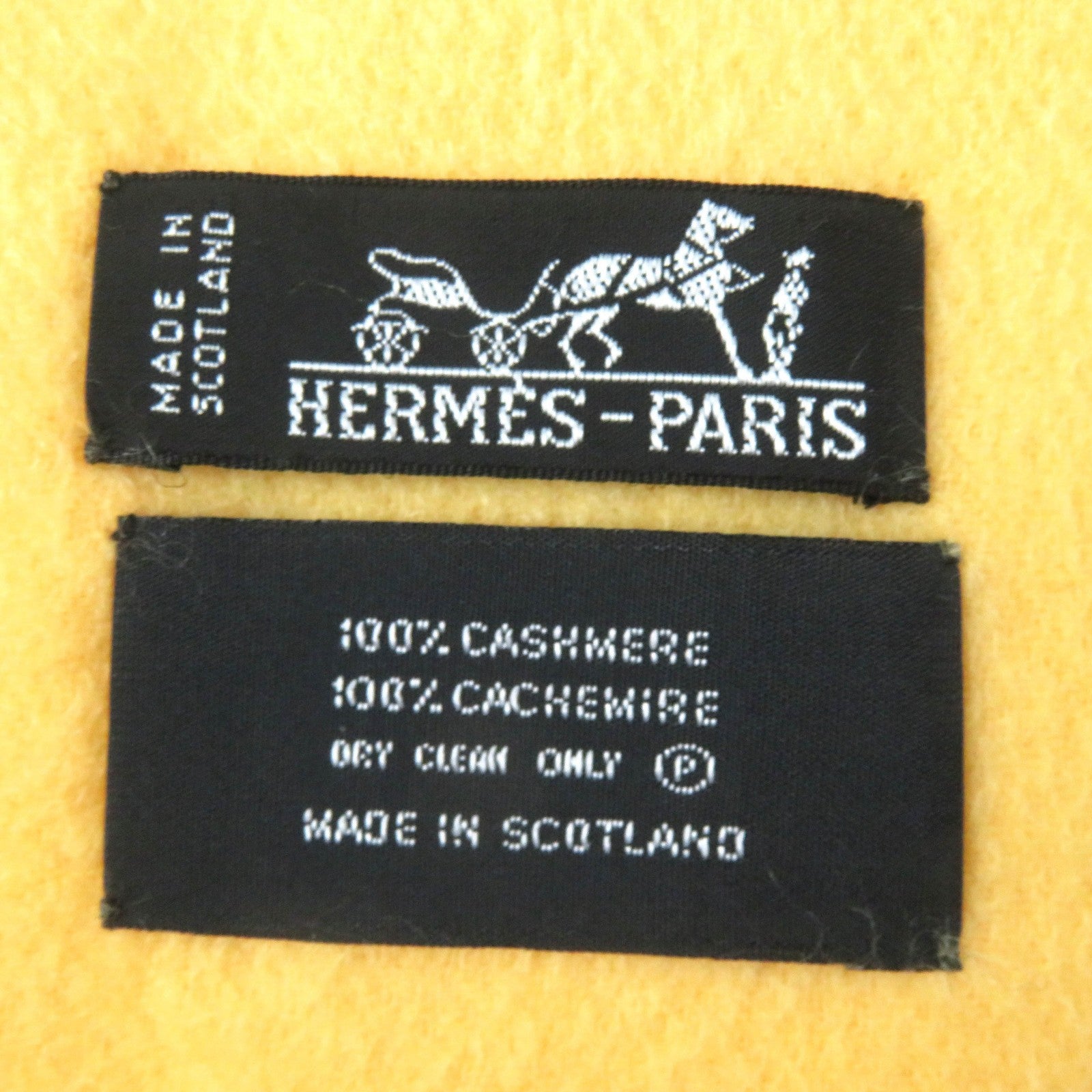 HERMES Cashmere Logo Fringe Shawl Yellow