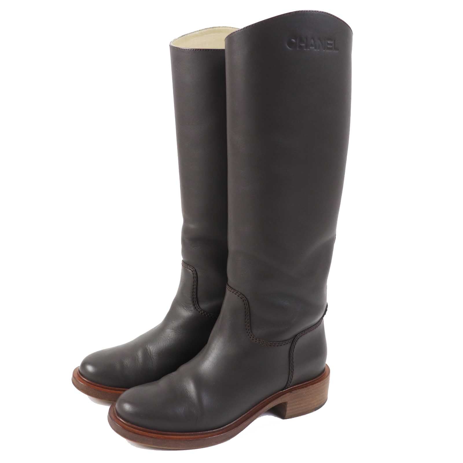 Chanel Leather Knee-high Boots Dark Brown 37