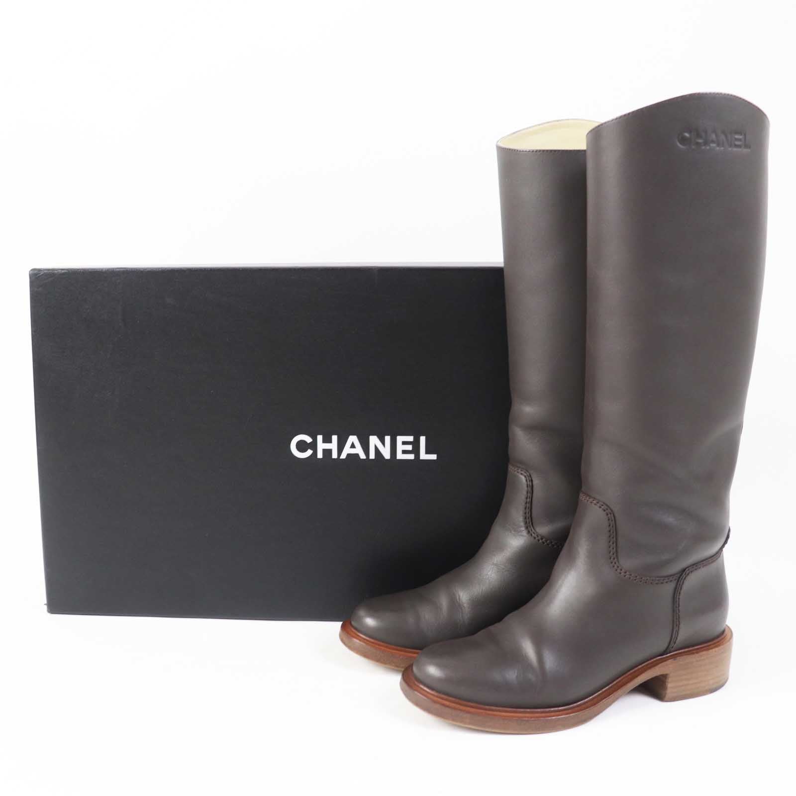 Chanel Leather Knee-high Boots Dark Brown 37