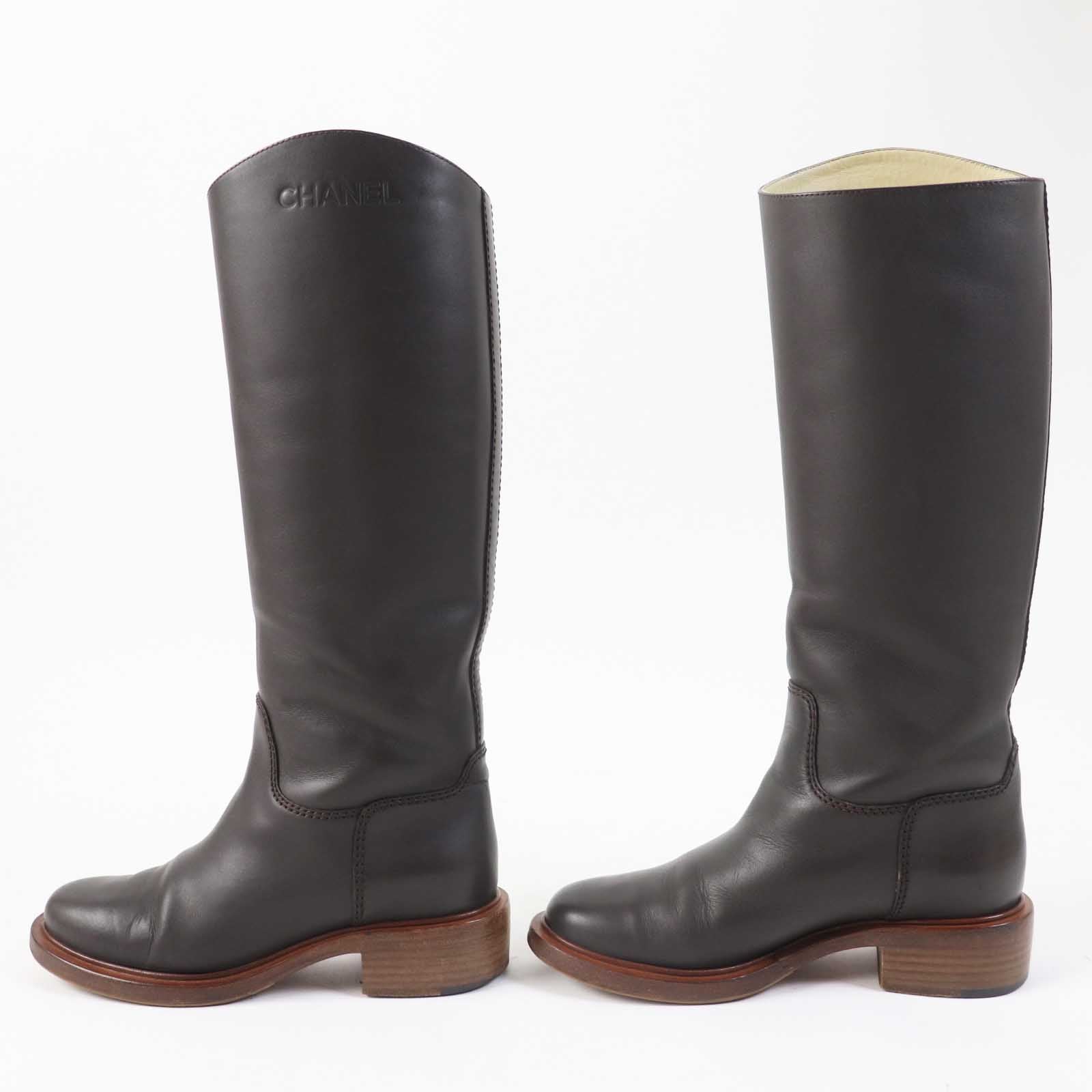 Chanel Leather Knee-high Boots Dark Brown 37