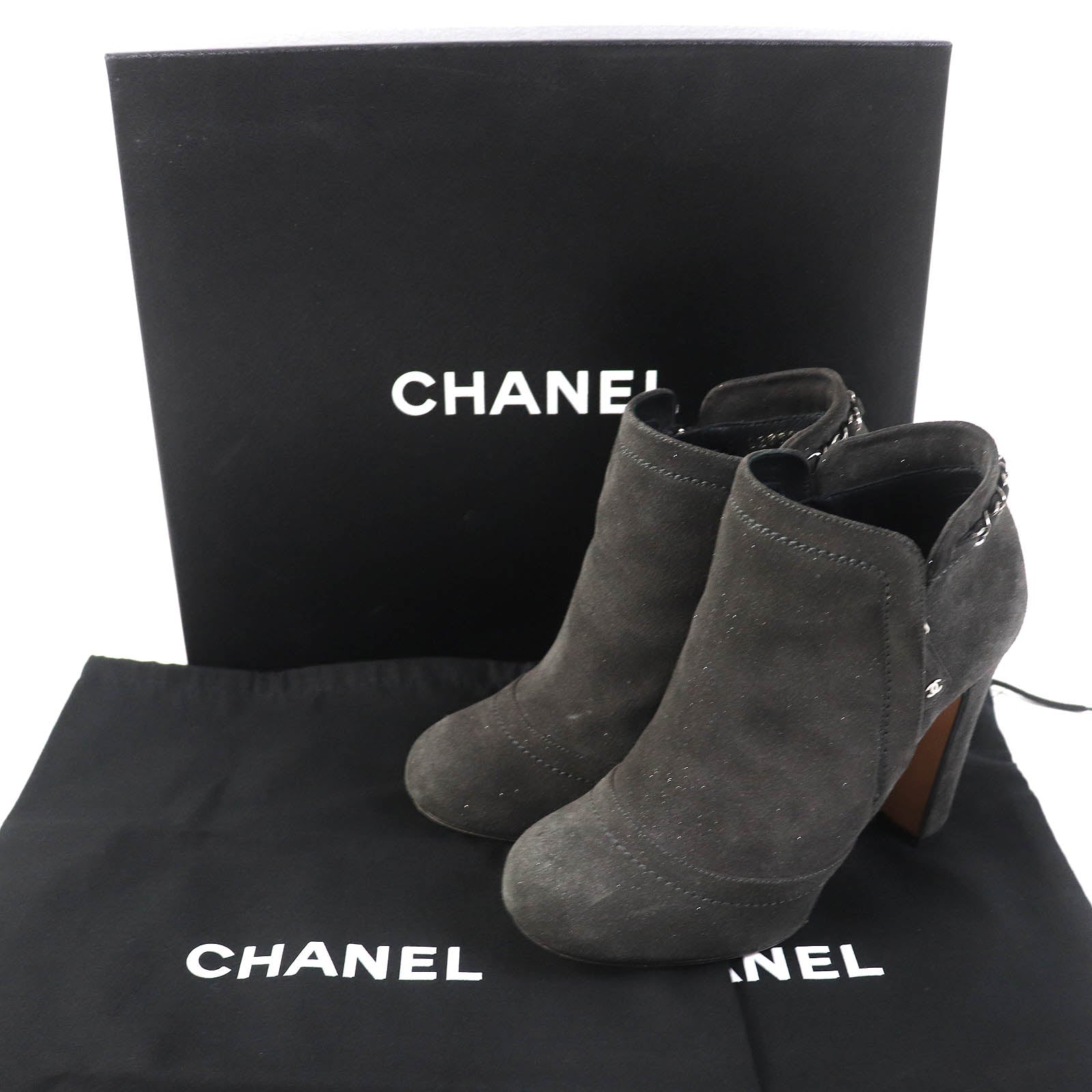 Chanel Suede Leather Ankle Boots Dark Gray