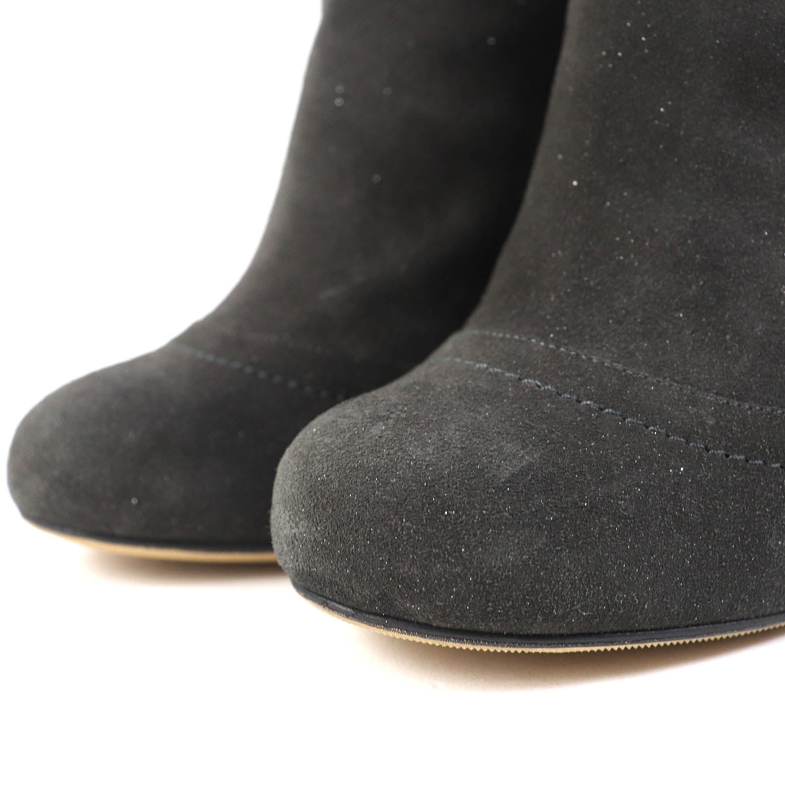 Chanel Suede Leather Ankle Boots Dark Gray