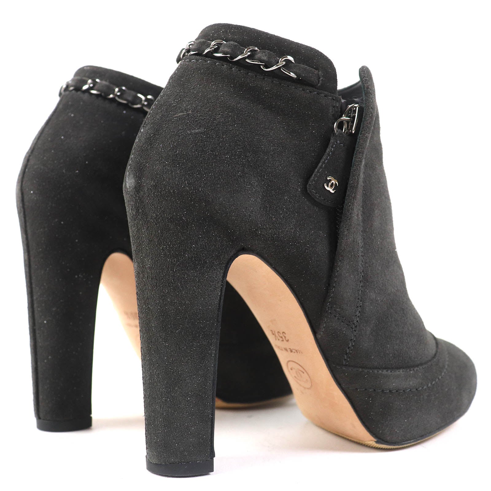 Chanel Suede Leather Ankle Boots Dark Gray